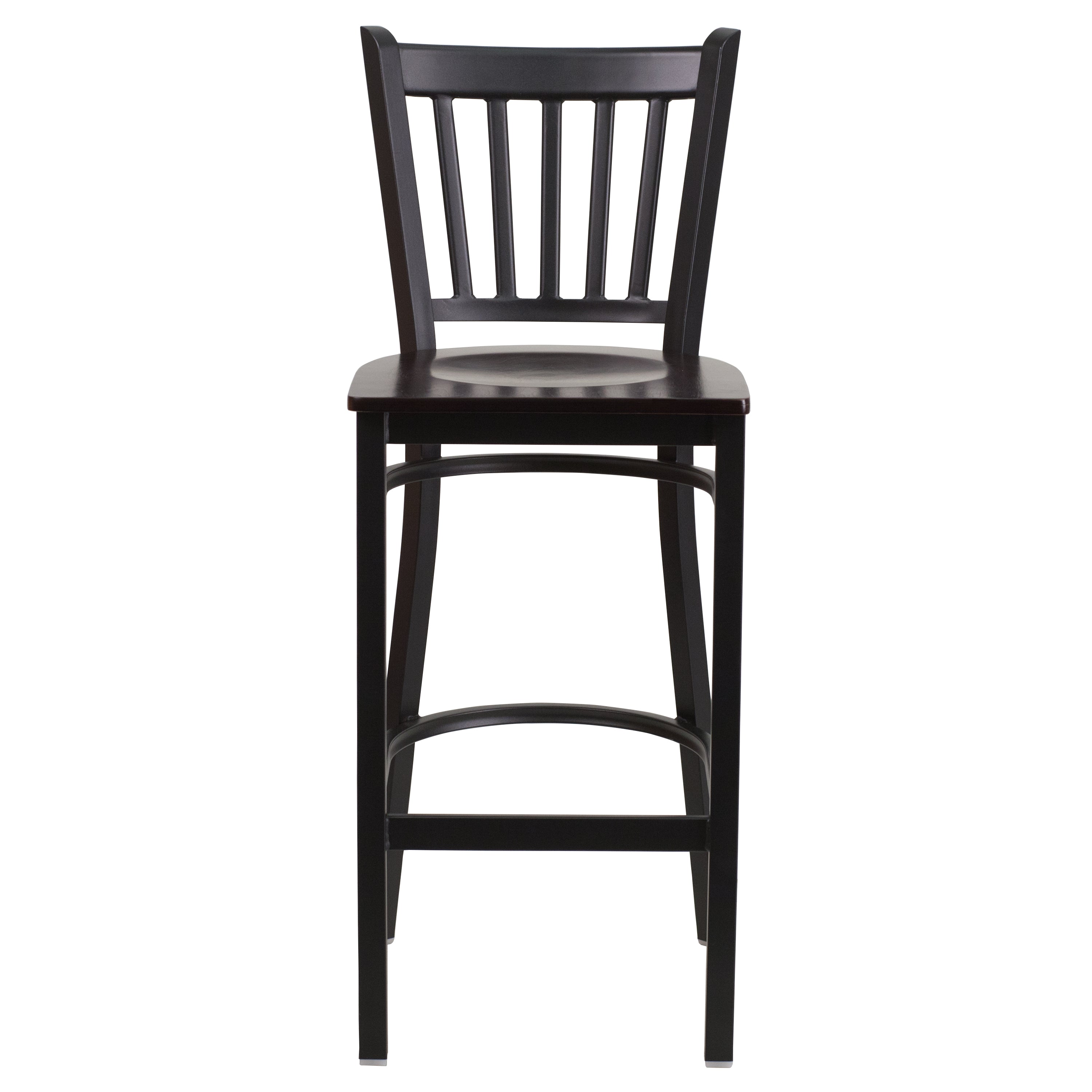 HERCULES Series Black Vertical Back Metal Restaurant Barstool - Walnut Wood Seat