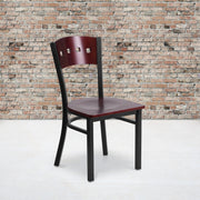 HERCULES Series Black 4 Square Back Metal Restaurant Chair - Mahogany Wood Back & Seat