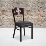 HERCULES Series Black 3 Circle Back Metal Restaurant Chair - Walnut Wood Back, Black Vinyl Seat