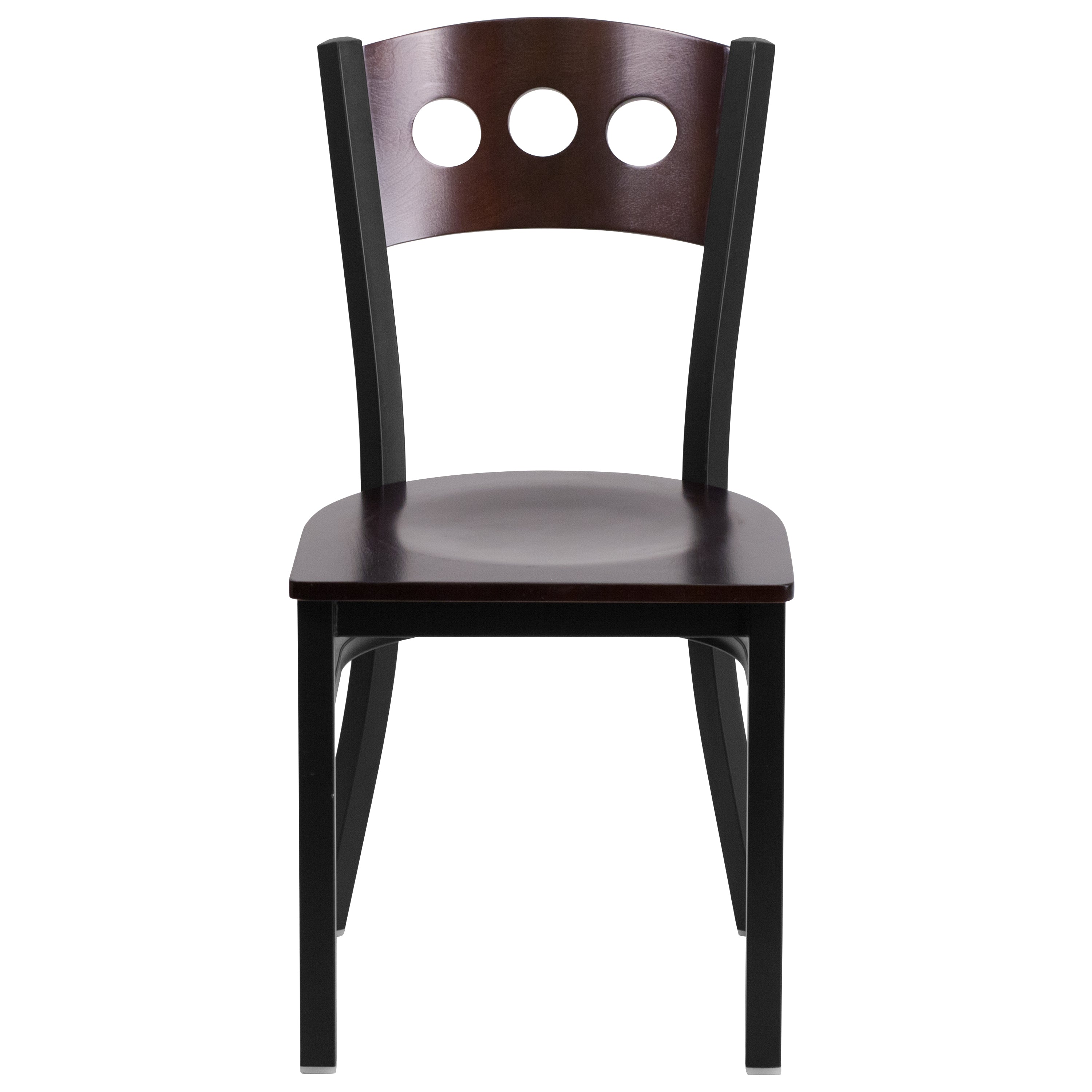 HERCULES Series Black 3 Circle Back Metal Restaurant Chair - Walnut Wood Back & Seat