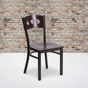 HERCULES Series Black 3 Circle Back Metal Restaurant Chair - Walnut Wood Back & Seat