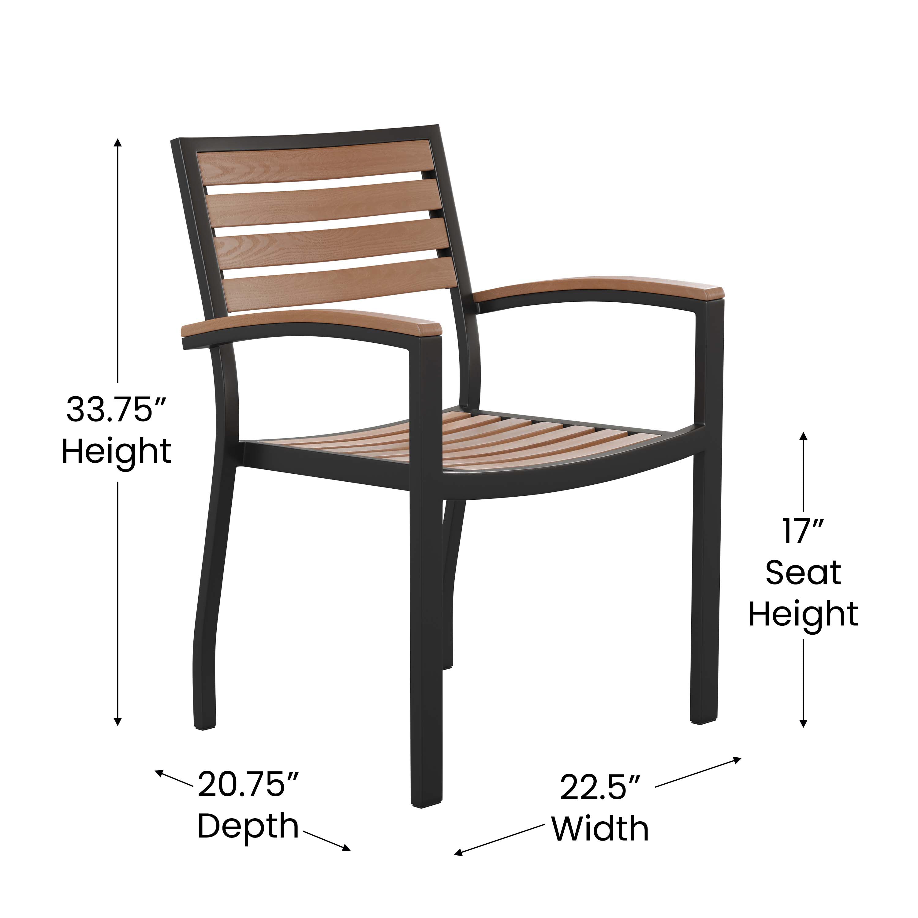 Lark 5 Piece Outdoor Patio Table Set with 2 Synthetic Teak Stackable Chairs, 35" Square Table, Red Umbrella & Base