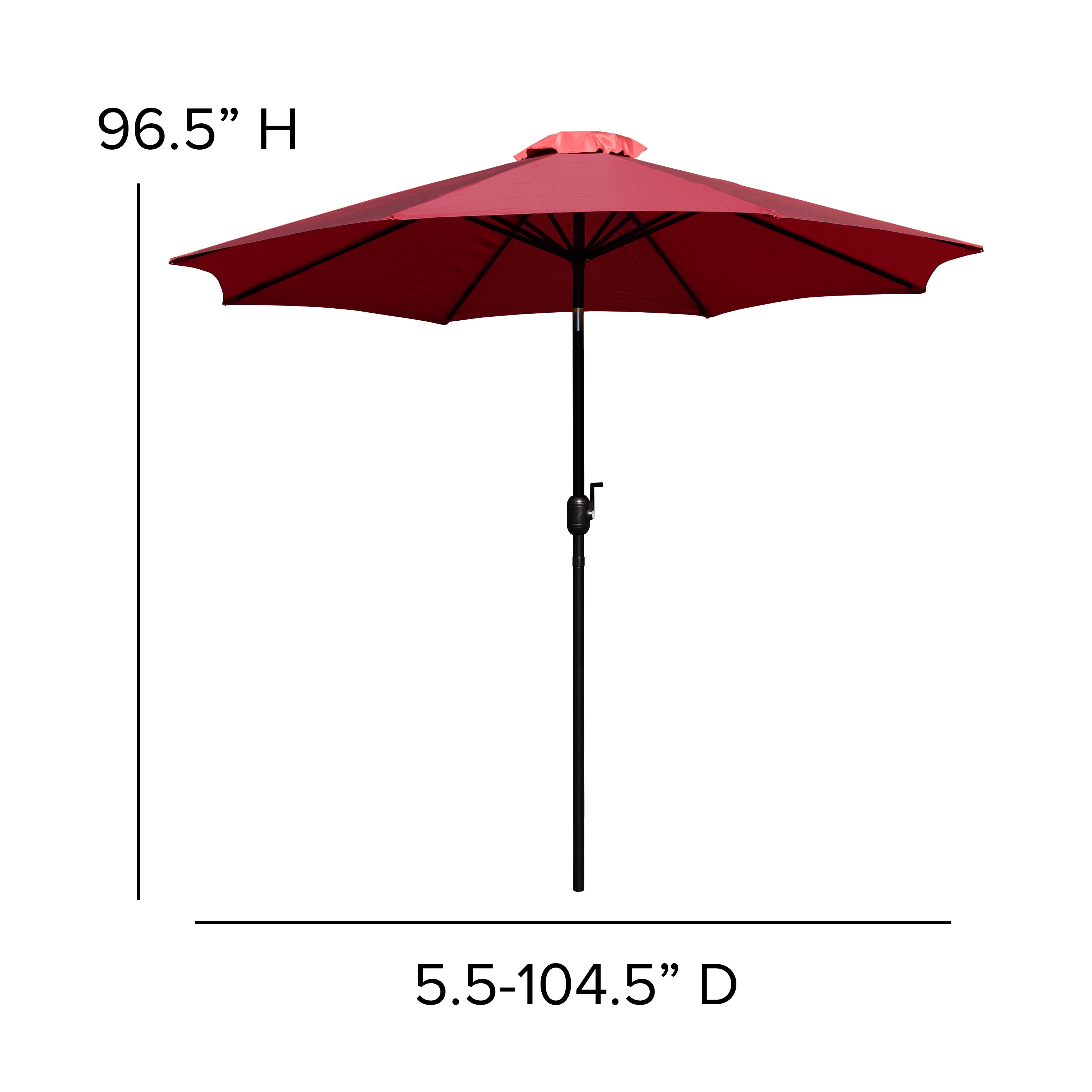 Lark 7 Piece Outdoor Patio Table Set with 4 Synthetic Teak Stackable Chairs, 35" Square Table, Red Umbrella & Base