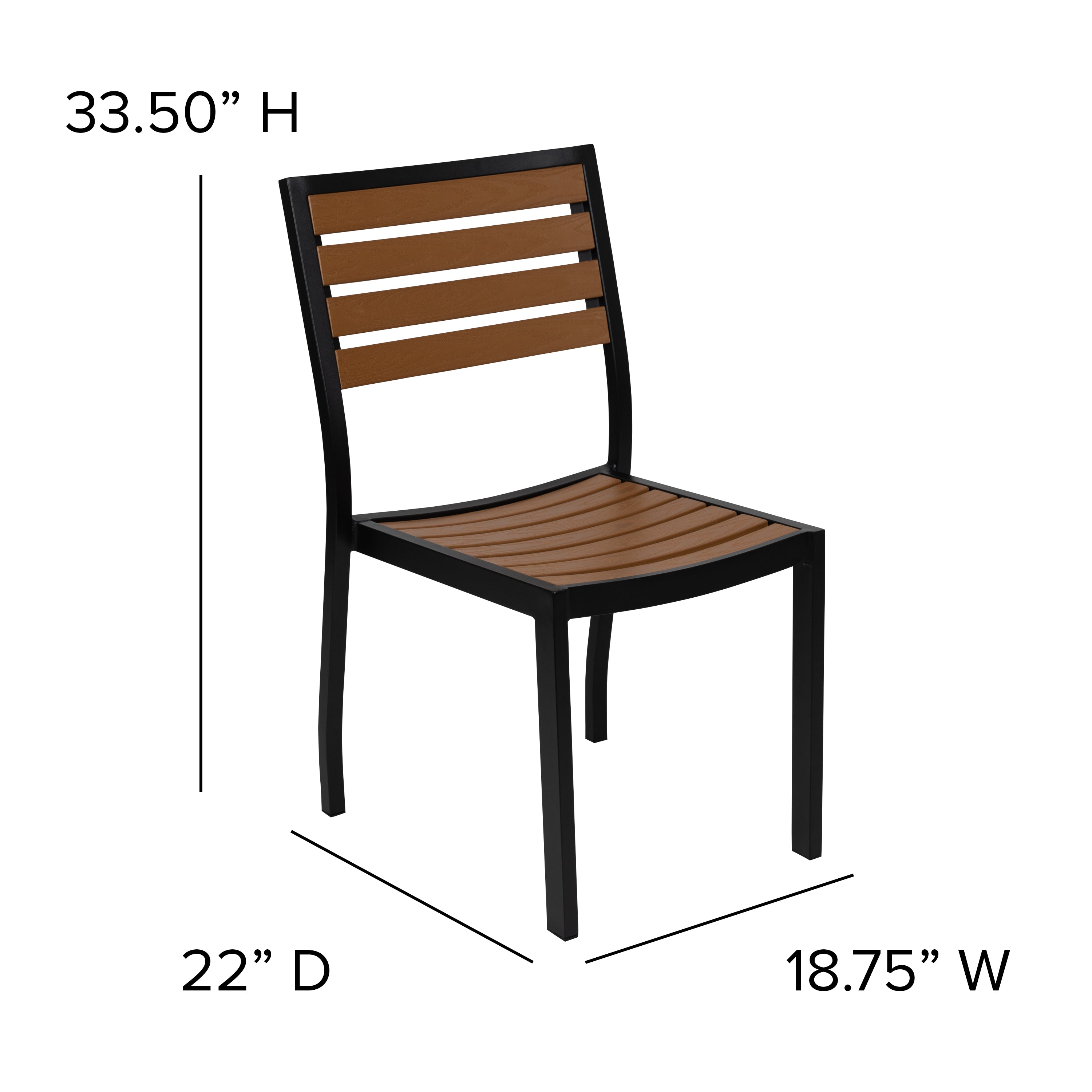 Lark 5 Piece Patio Table Set - Synthetic Teak Poly Slats - 35" Square Steel Framed Table with 4 Stackable Faux Teak Chairs