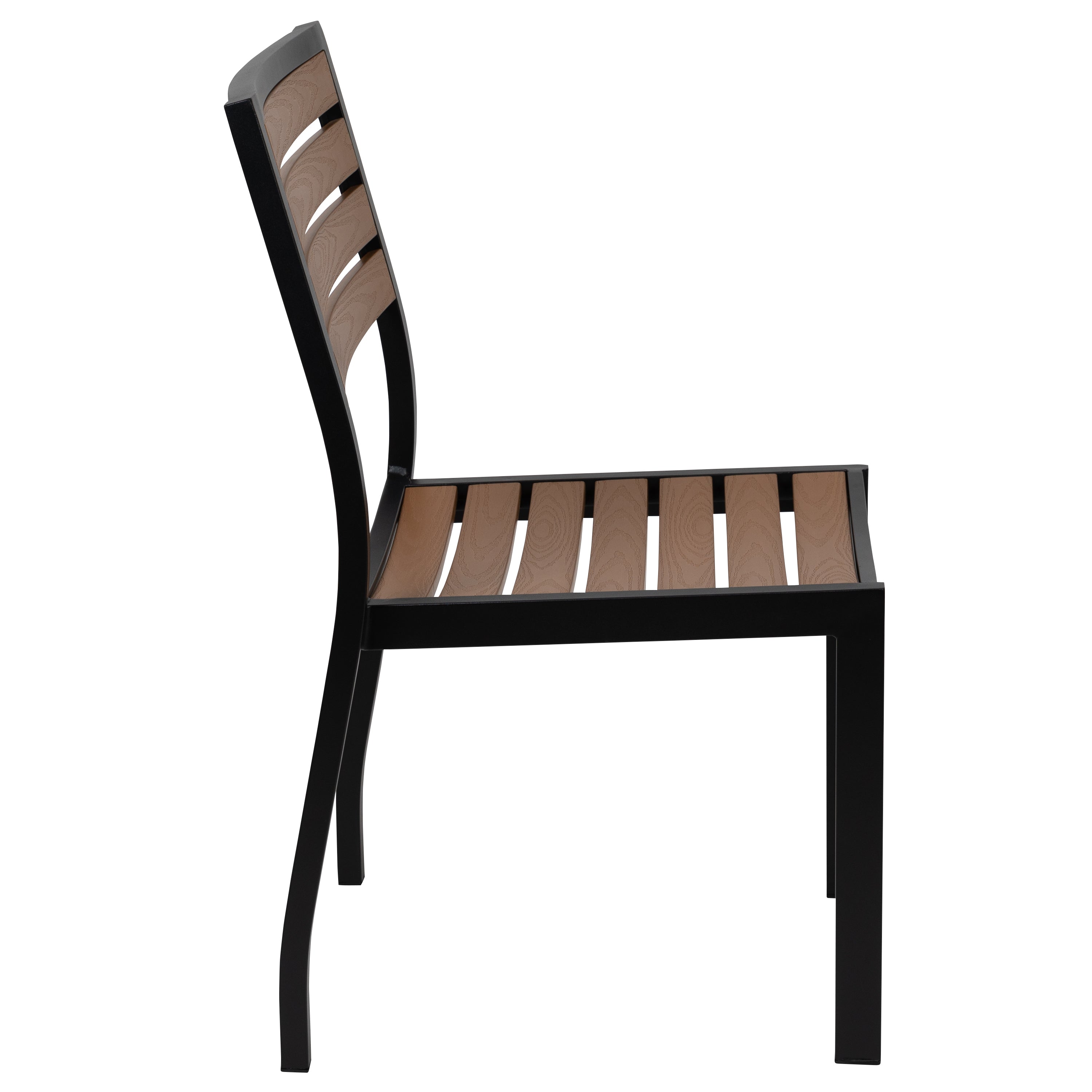 Lark 5 Piece Patio Table Set - Synthetic Teak Poly Slats - 35" Square Steel Framed Table with 4 Stackable Faux Teak Chairs