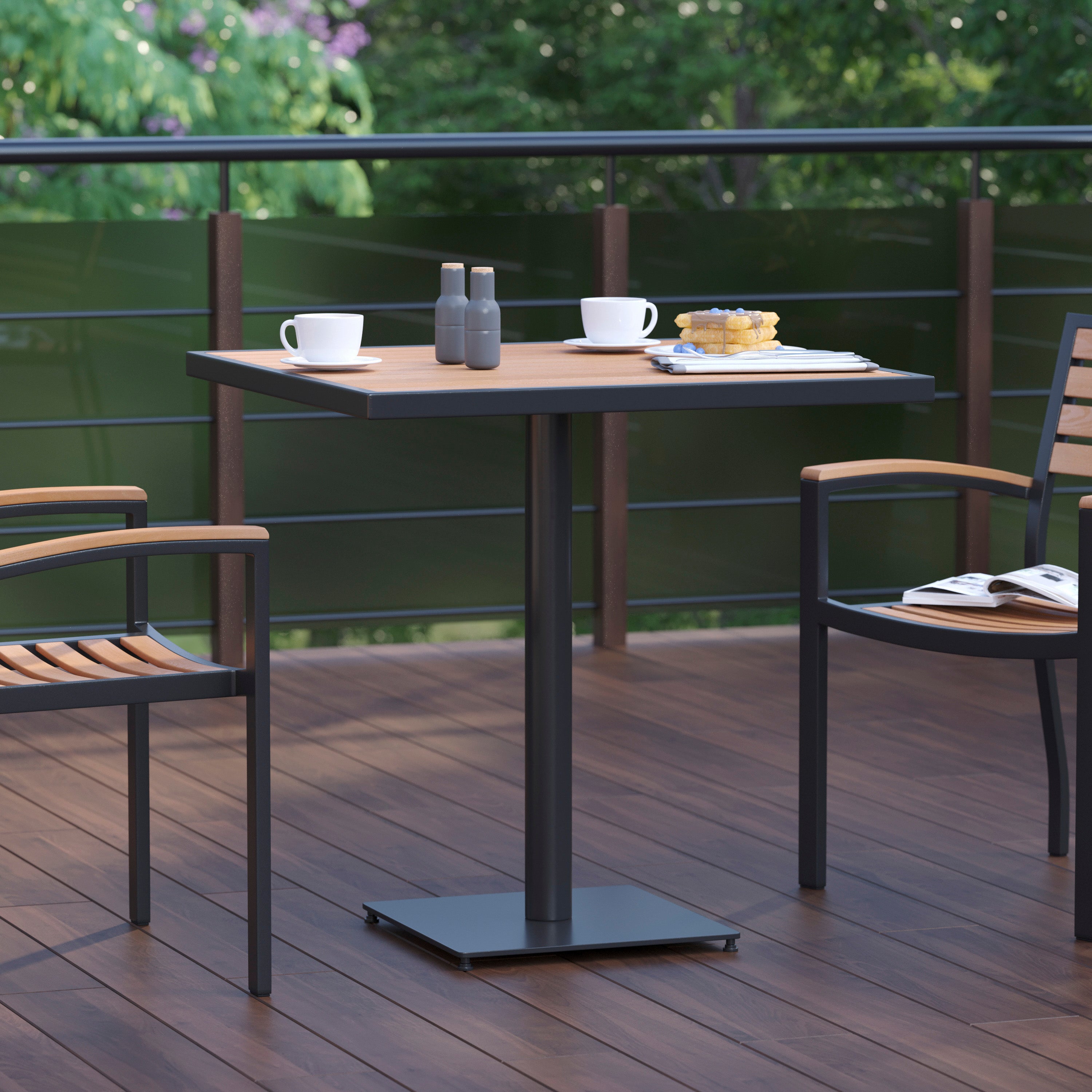 Lark Outdoor Patio Bistro Dining Table with Faux Teak Poly Slats, 30" Square