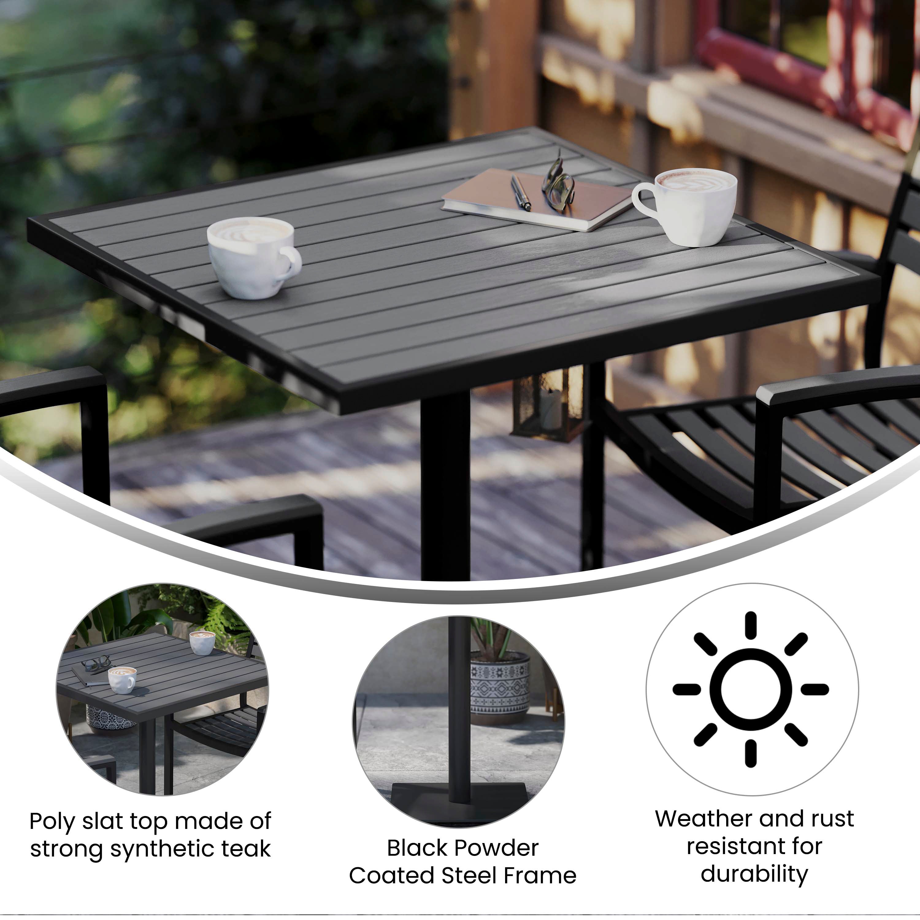 Lark Outdoor Patio Bistro Dining Table with Faux Gray Wash Teak Poly Slats, 30" Square