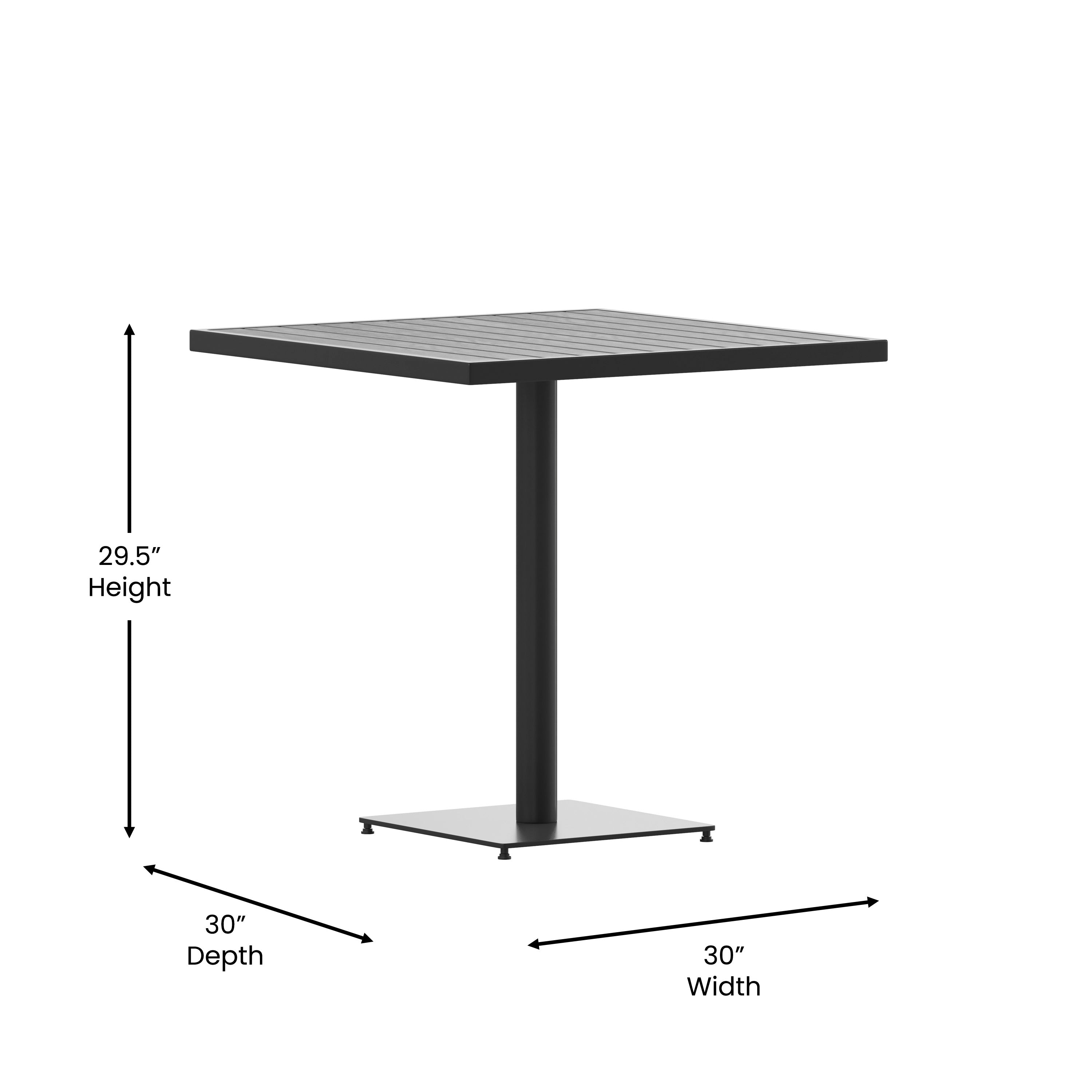 Lark Outdoor Patio Bistro Dining Table with Faux Gray Wash Teak Poly Slats, 30" Square