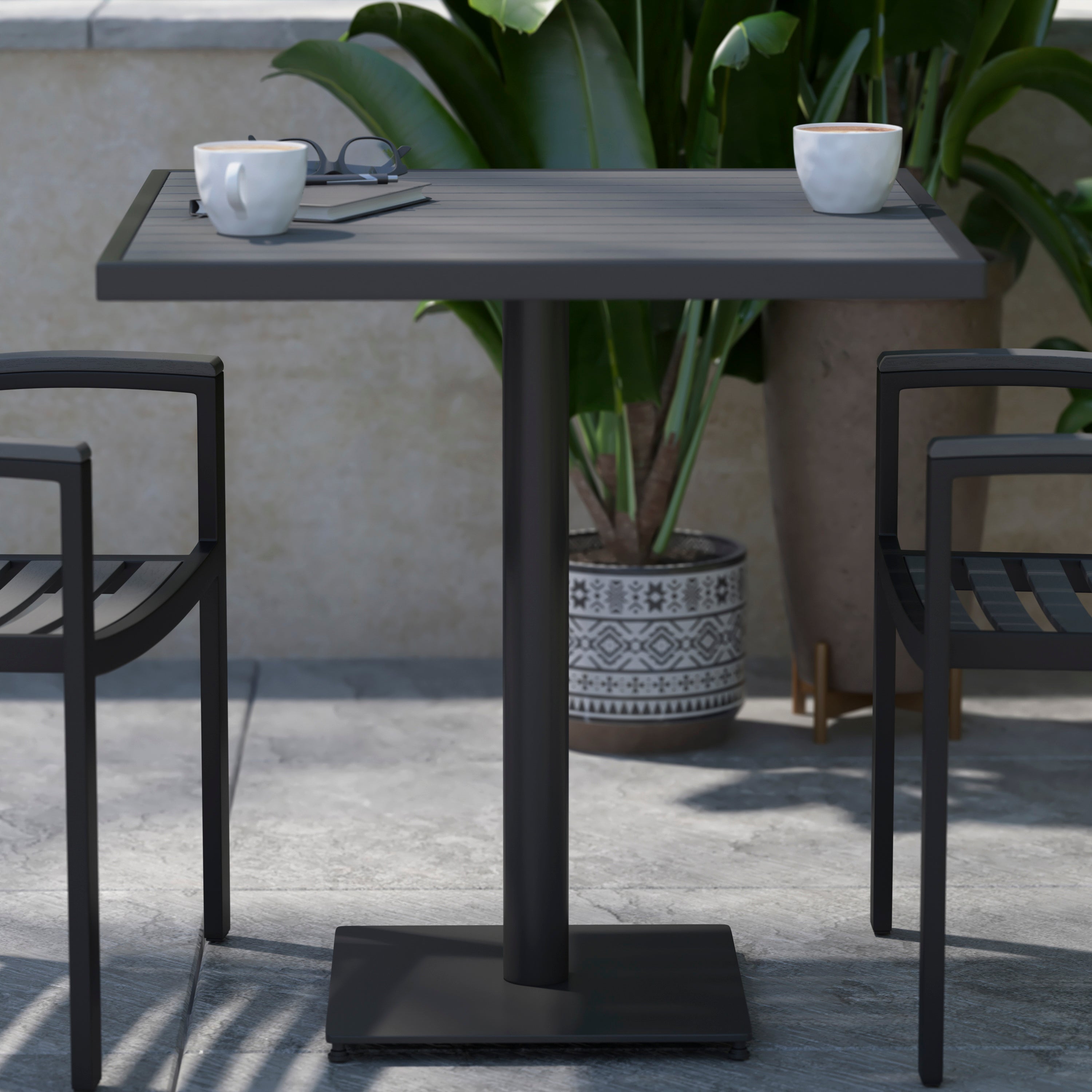 Lark Outdoor Patio Bistro Dining Table with Faux Gray Wash Teak Poly Slats, 30" Square