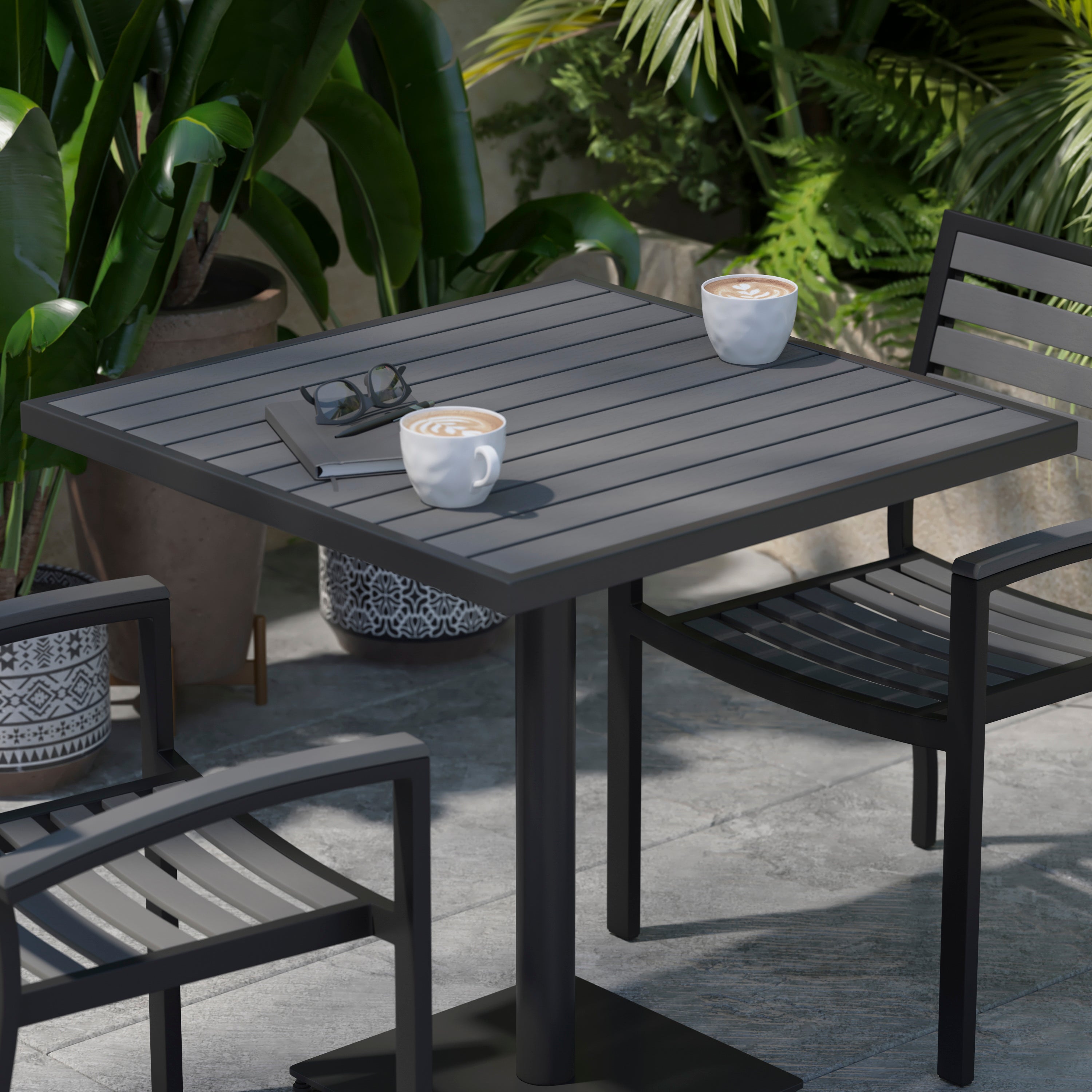 Lark Outdoor Patio Bistro Dining Table with Faux Gray Wash Teak Poly Slats, 30" Square