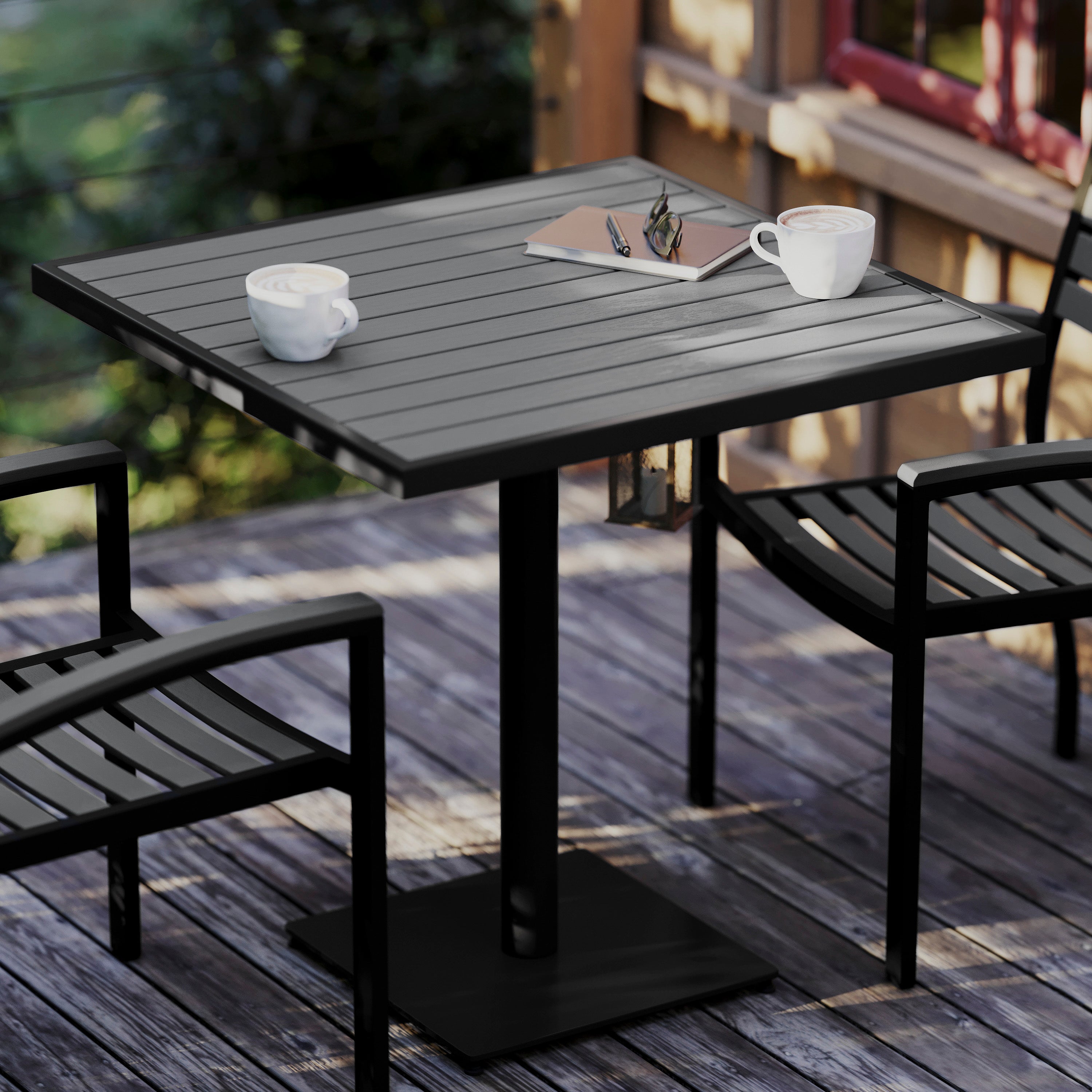 Lark Outdoor Patio Bistro Dining Table with Faux Gray Wash Teak Poly Slats, 30" Square