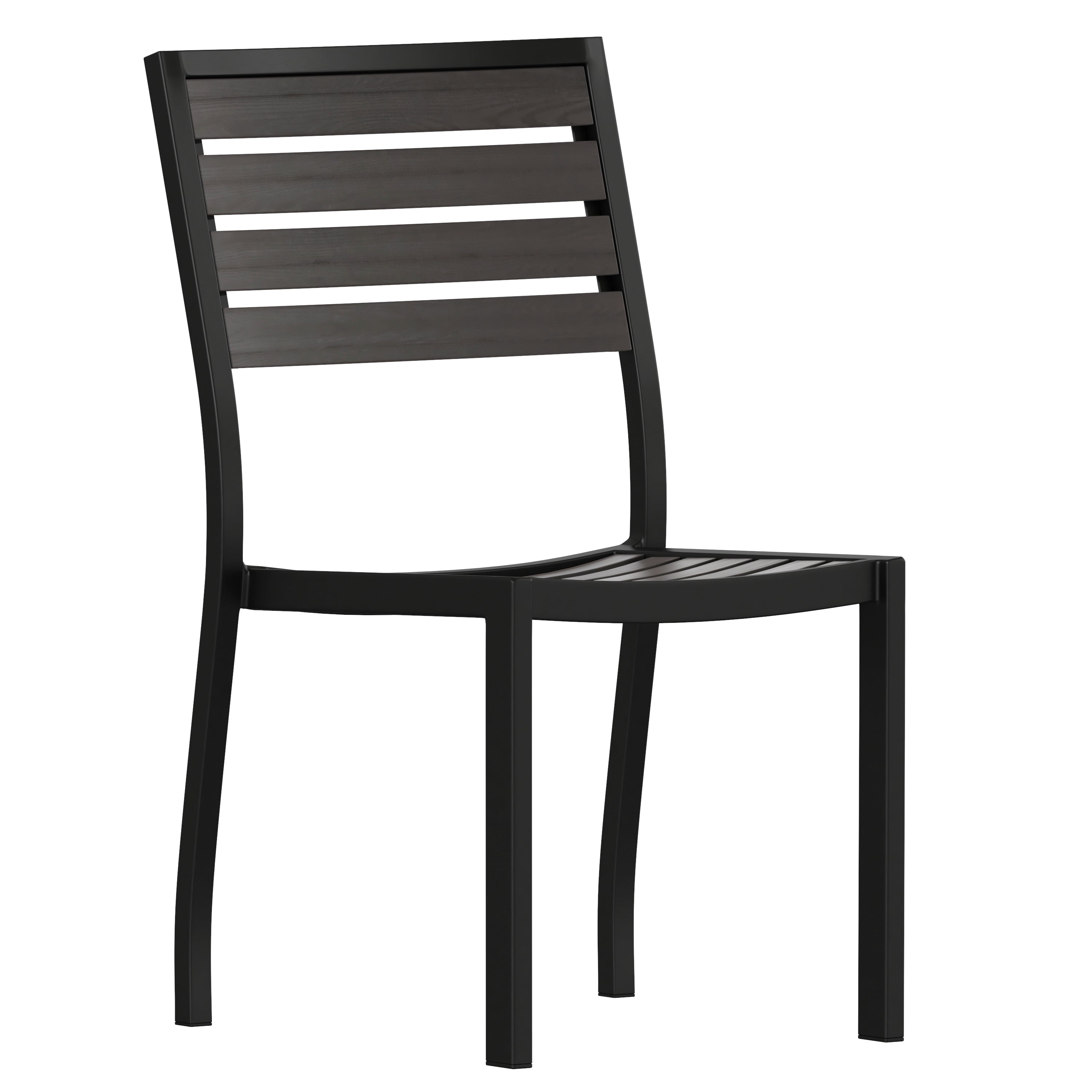 Lark Outdoor Stackable Side Chair with Faux Gray Wash Teak Poly Slats