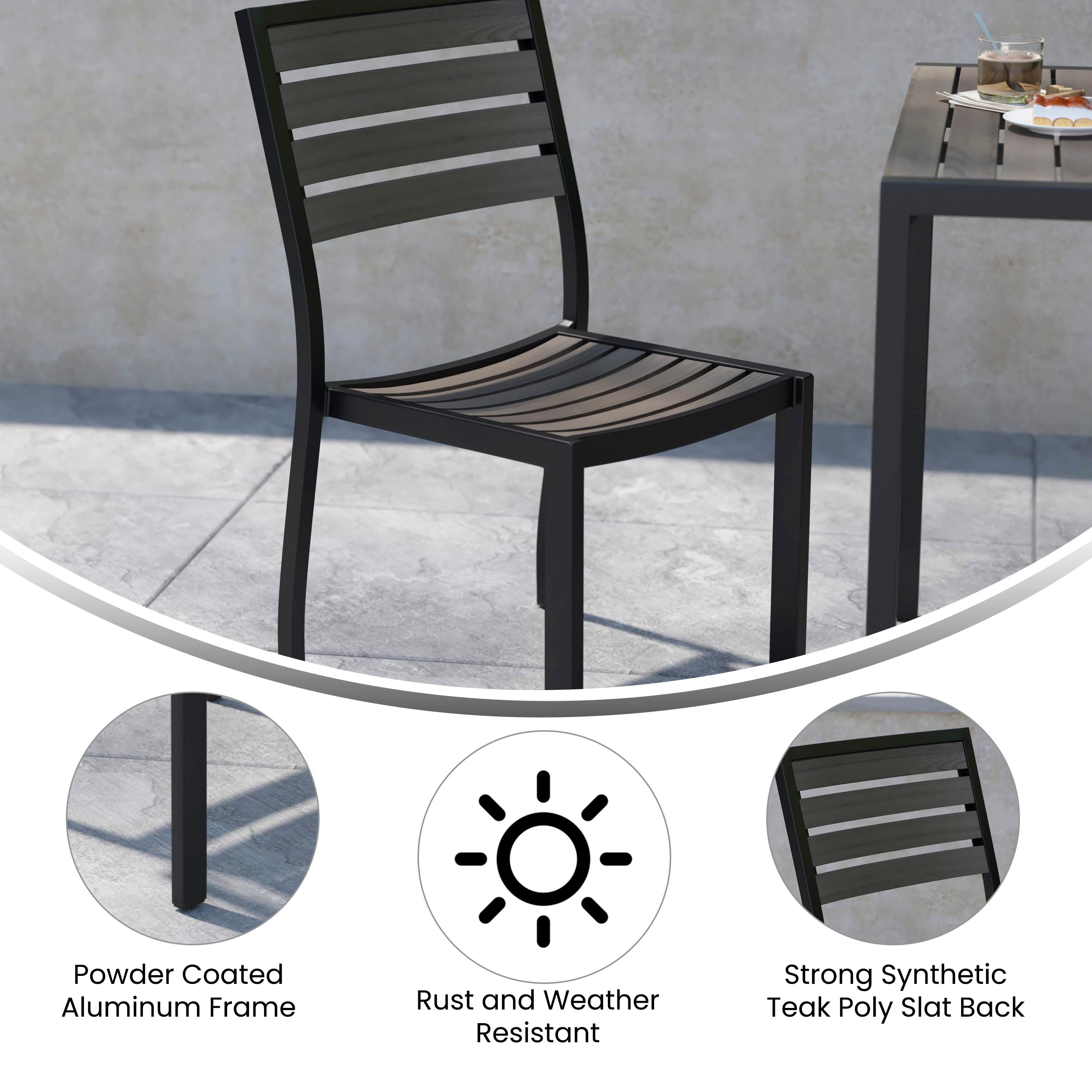 Lark Outdoor Stackable Side Chair with Faux Gray Wash Teak Poly Slats