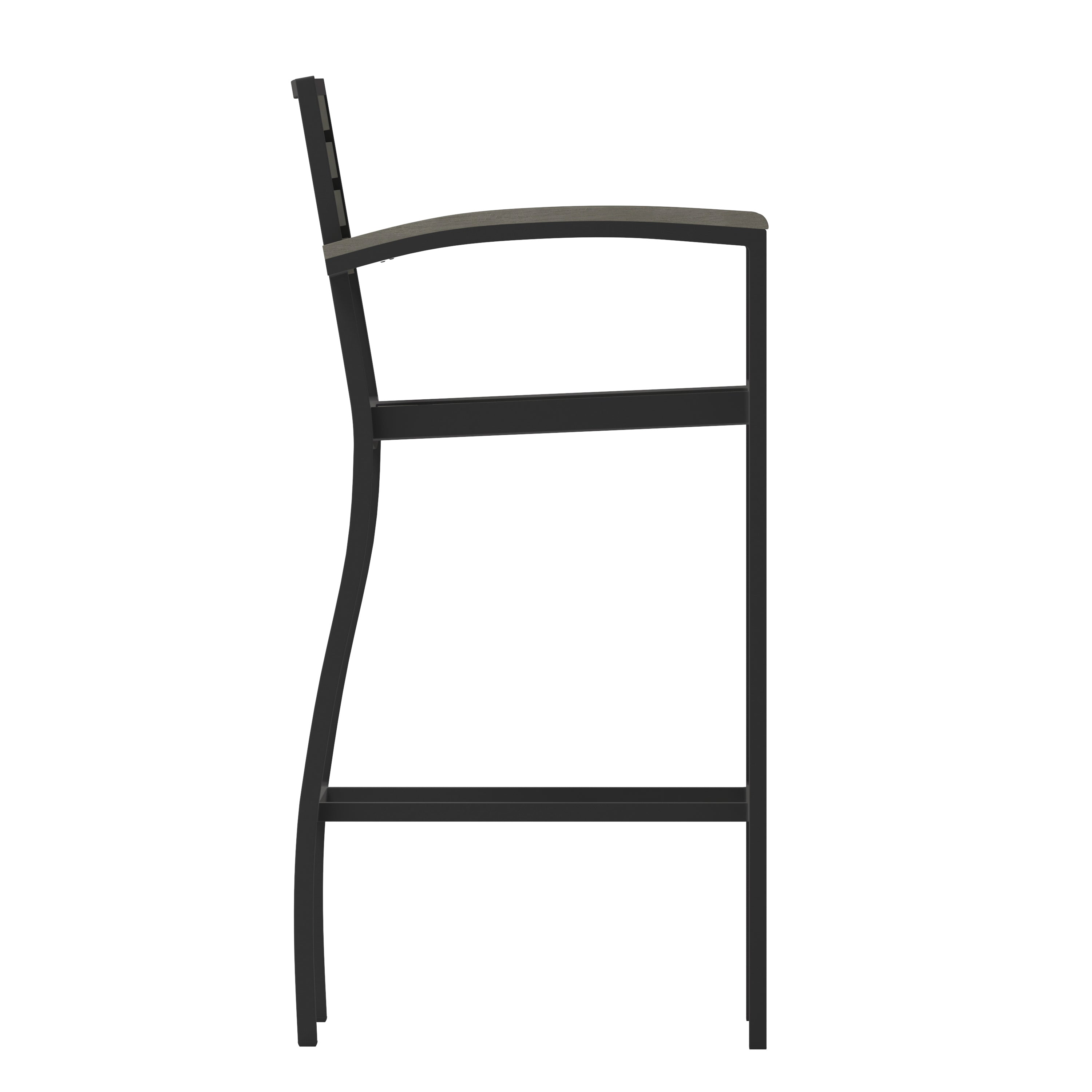 Lark Commercial Grade Bar Height Stool with Arms, All-Weather Outdoor Bar Stool with Faux Wood Poly Resin Slats and Aluminum Frame, Gray Wash