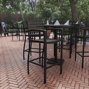 Lark Commercial Grade Bar Height Stool with Arms, All-Weather Outdoor Bar Stool with Faux Wood Poly Resin Slats and Aluminum Frame, Gray Wash