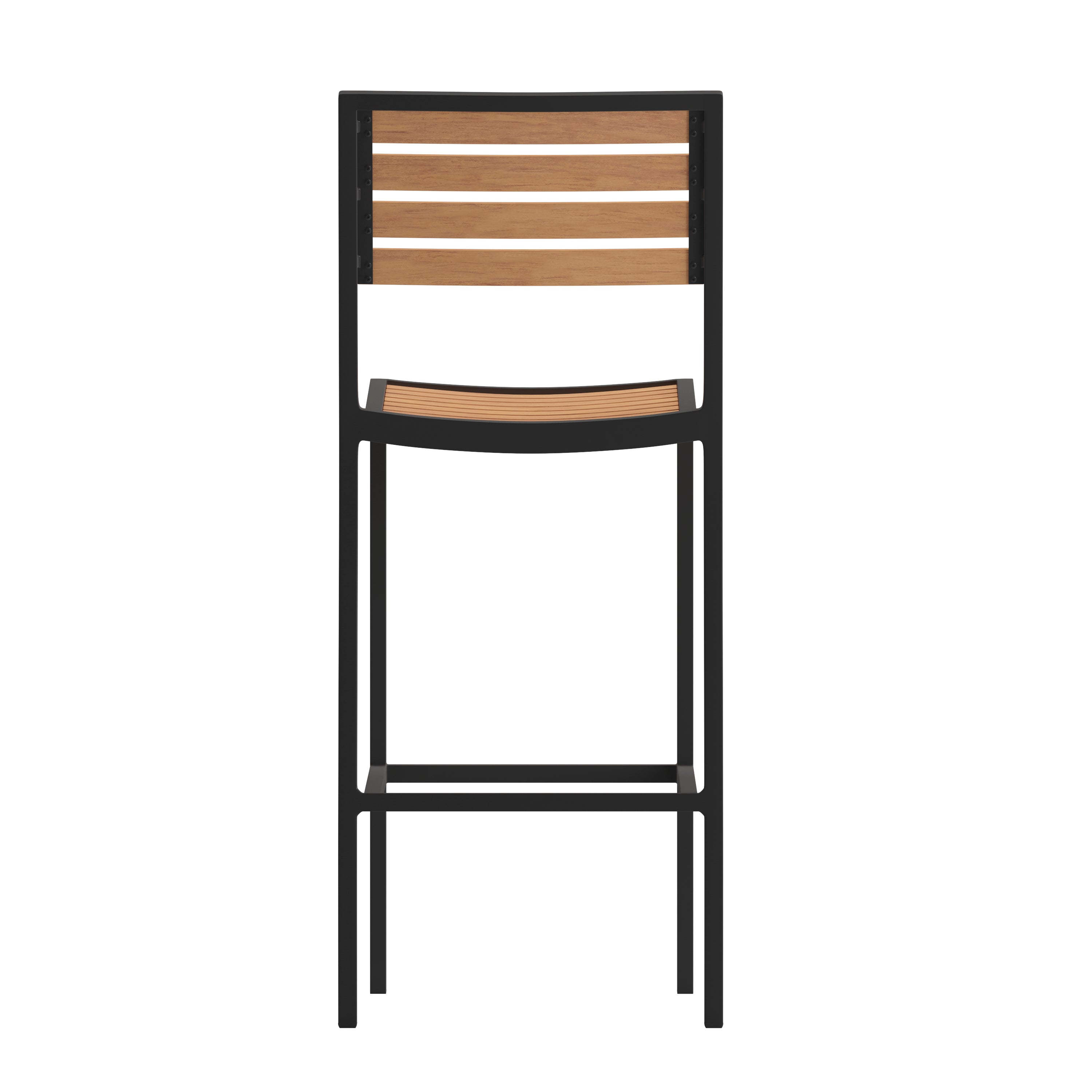 Lark Commercial Grade Bar Height Stool, All-Weather Outdoor Bar Stool with Faux Wood Poly Resin Slats and Aluminum Frame, Teak