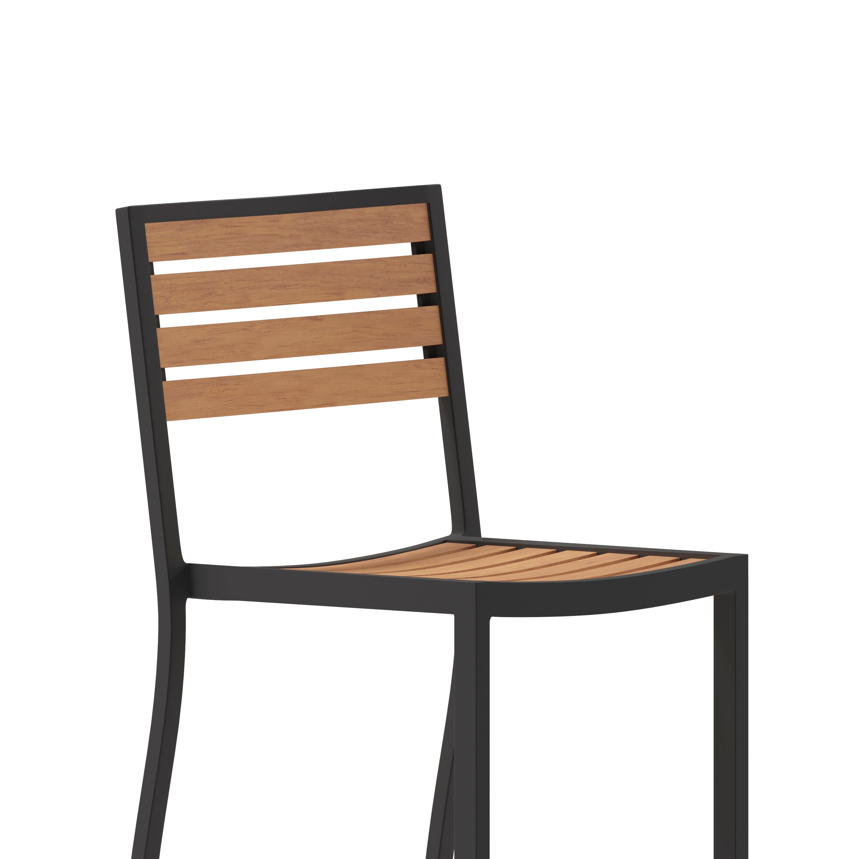 Lark Commercial Grade Bar Height Stool, All-Weather Outdoor Bar Stool with Faux Wood Poly Resin Slats and Aluminum Frame, Teak
