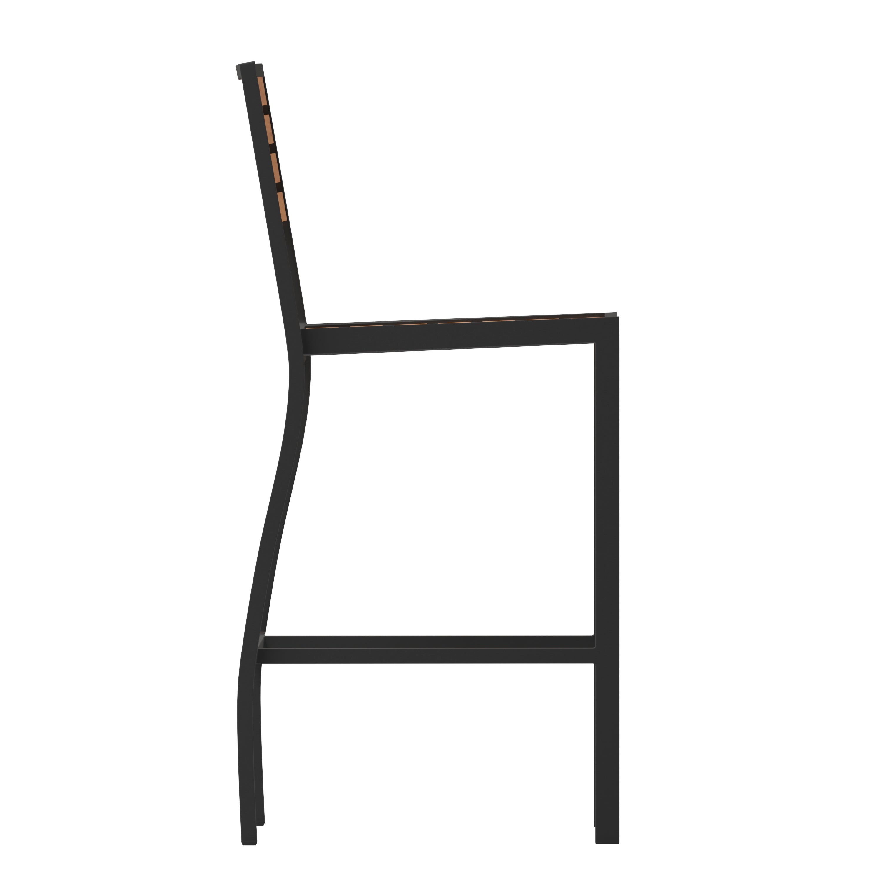Lark Commercial Grade Bar Height Stool, All-Weather Outdoor Bar Stool with Faux Wood Poly Resin Slats and Aluminum Frame, Teak
