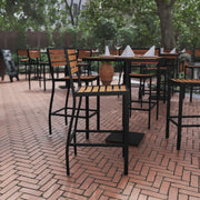 Lark Commercial Grade Bar Height Stool, All-Weather Outdoor Bar Stool with Faux Wood Poly Resin Slats and Aluminum Frame, Teak