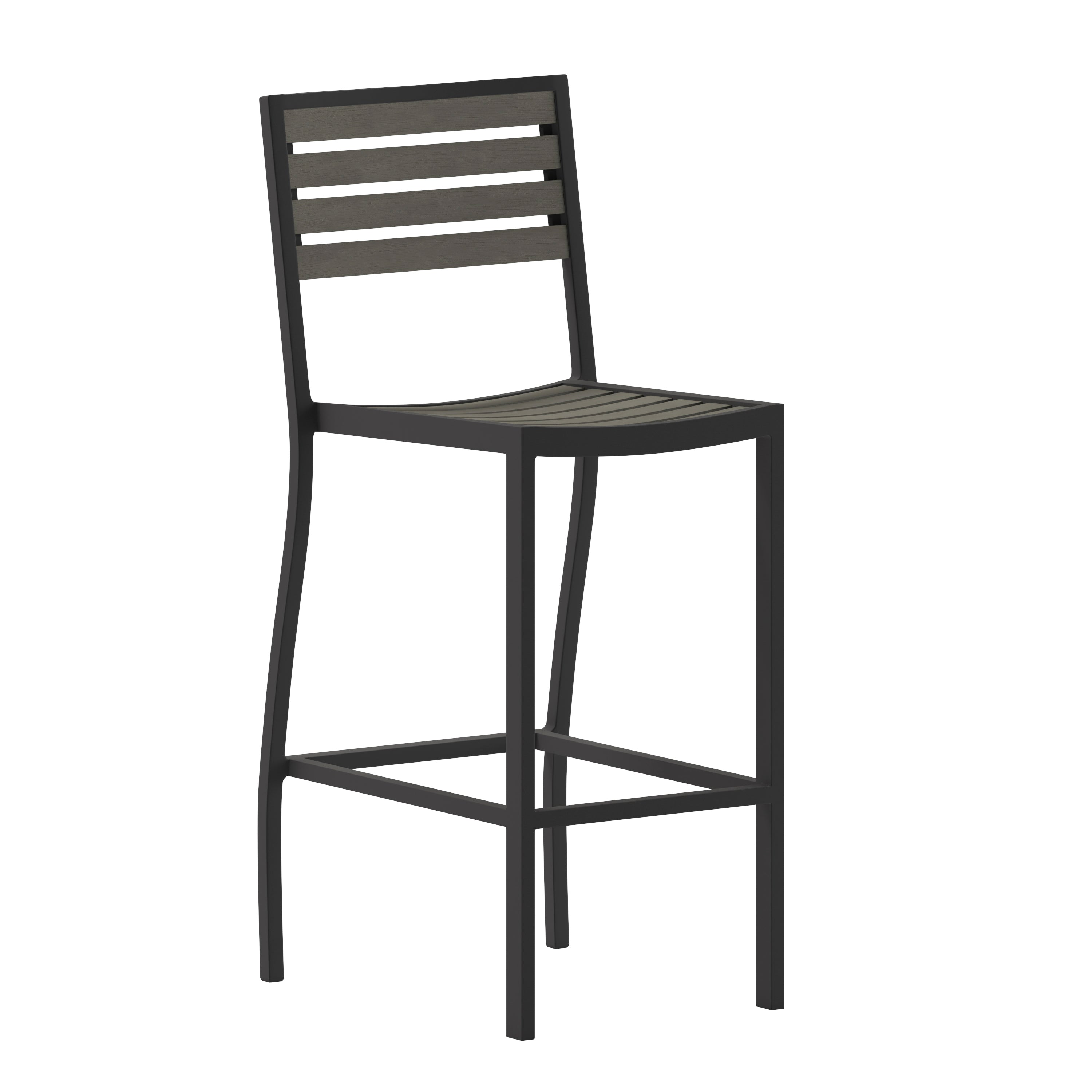 Lark Commercial Grade Bar Height Stool, All-Weather Outdoor Bar Stool with Faux Wood Poly Resin Slats and Aluminum Frame, Gray Wash