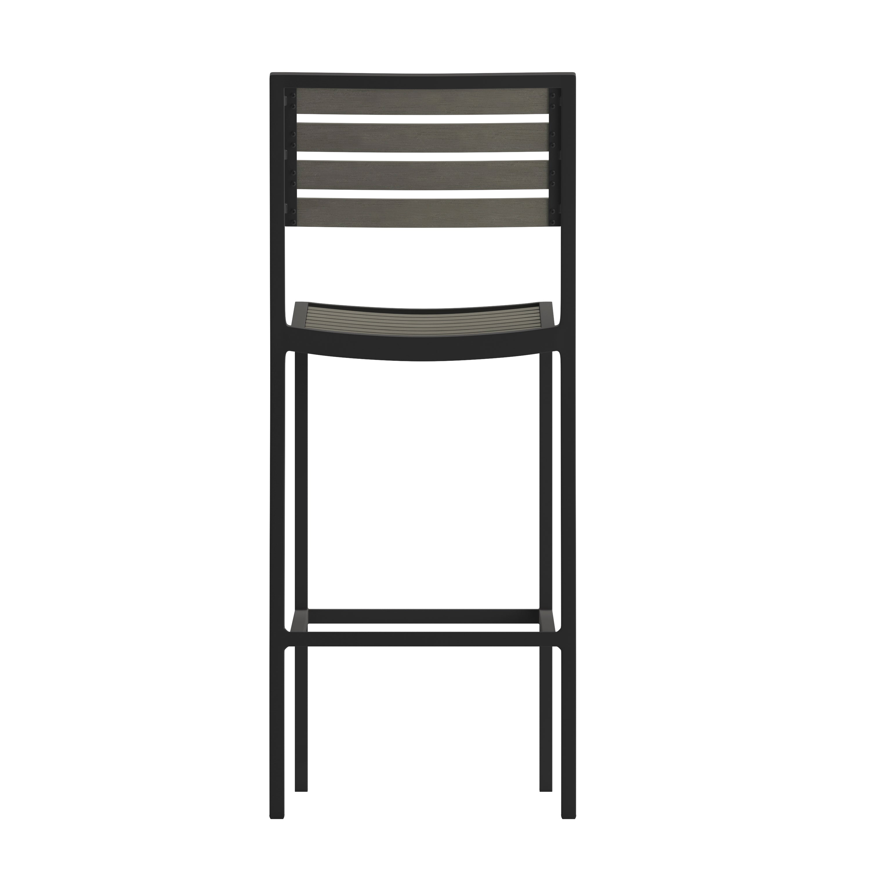 Lark Commercial Grade Bar Height Stool, All-Weather Outdoor Bar Stool with Faux Wood Poly Resin Slats and Aluminum Frame, Gray Wash