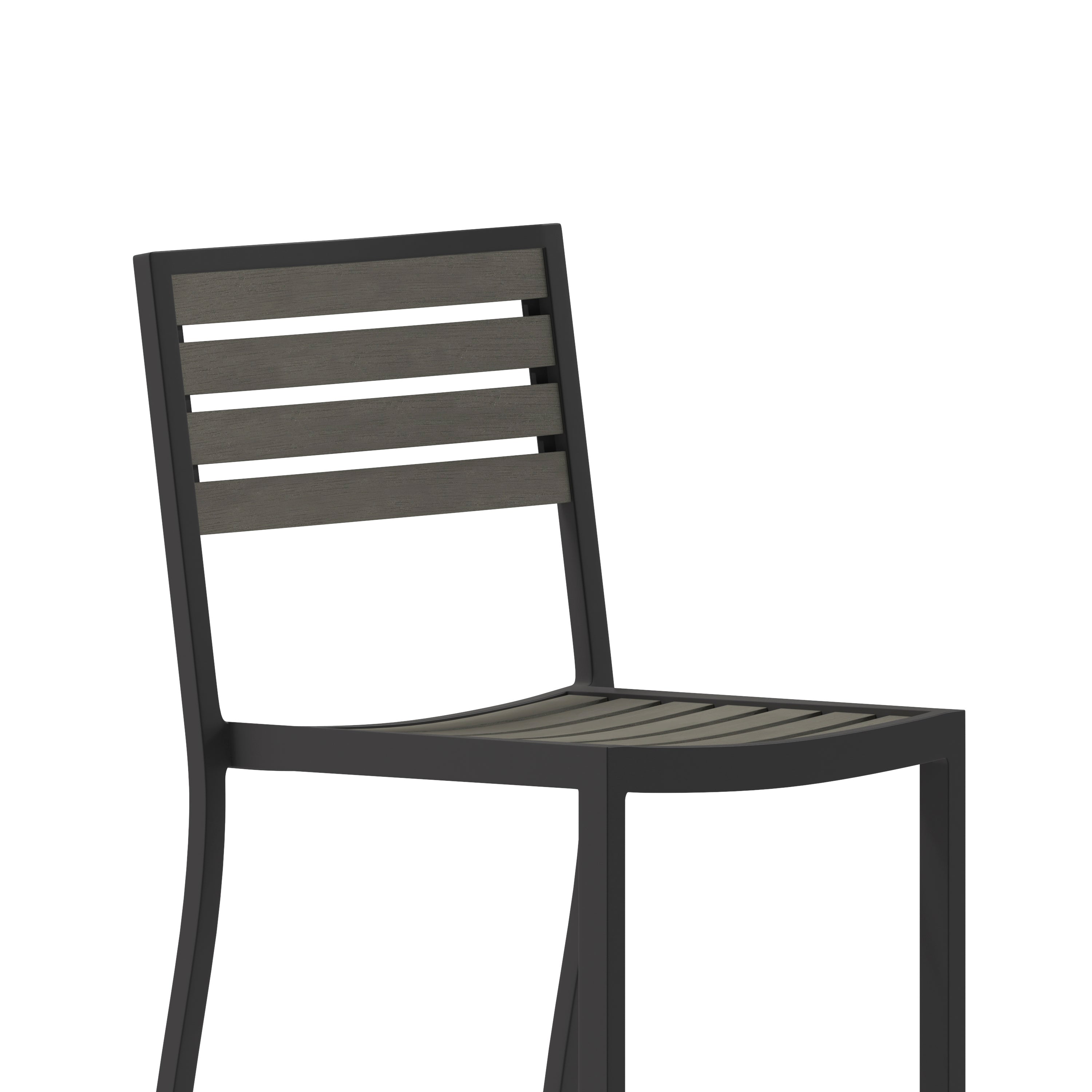 Lark Commercial Grade Bar Height Stool, All-Weather Outdoor Bar Stool with Faux Wood Poly Resin Slats and Aluminum Frame, Gray Wash