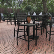 Lark Commercial Grade Bar Height Stool, All-Weather Outdoor Bar Stool with Faux Wood Poly Resin Slats and Aluminum Frame, Gray Wash