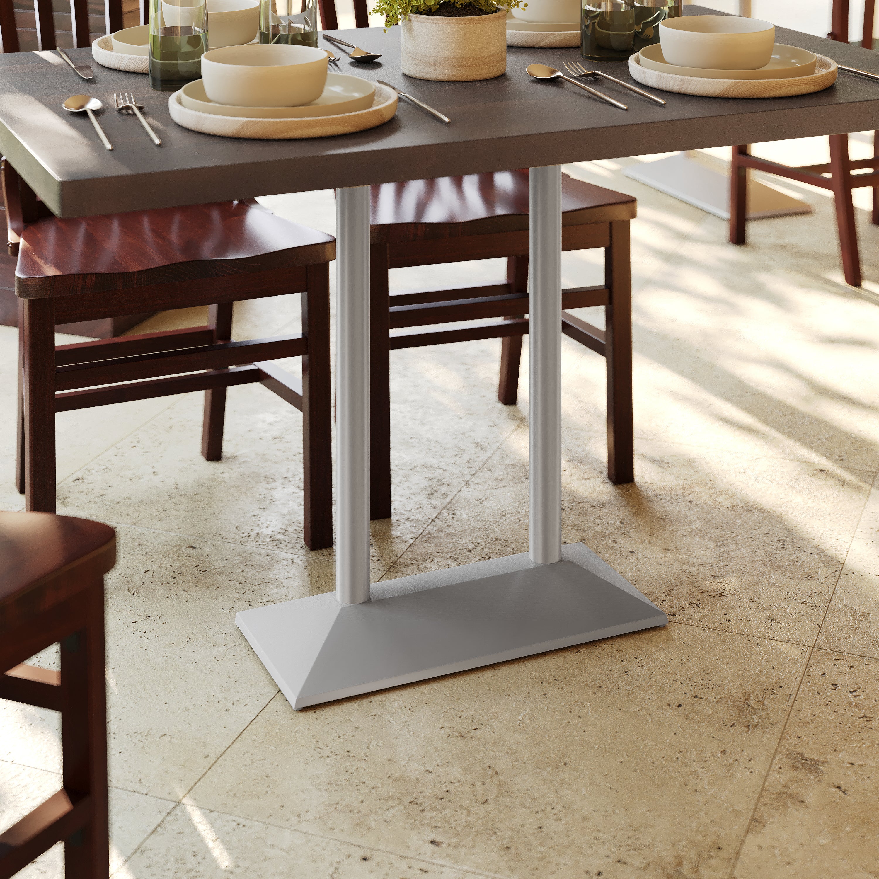 Palis 27"W x 15"D Indoor/Outdoor Dining Height Double Column Table Base for 30" x 48" Table Tops, Silver