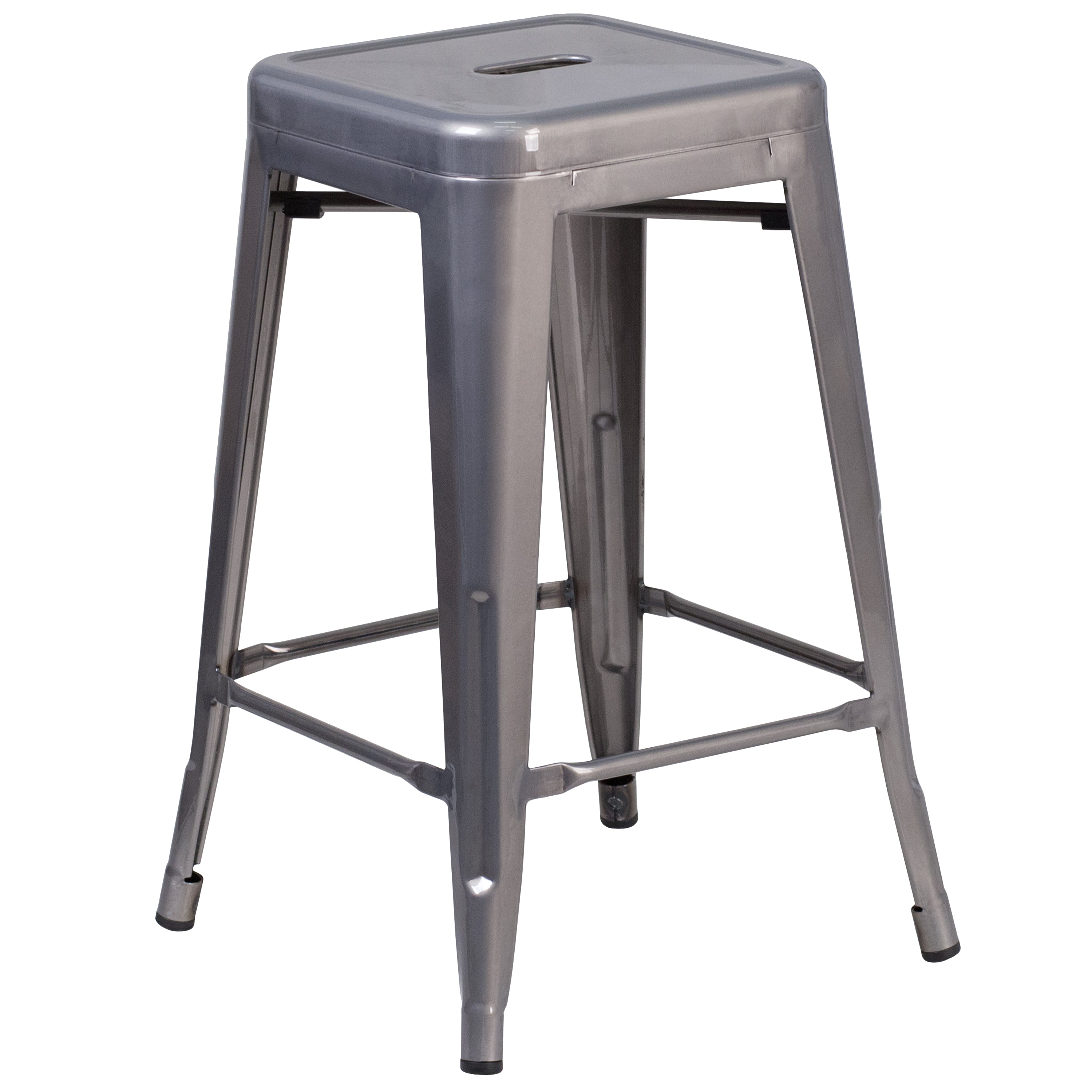Lincoln 24'' High Backless Silver Antique Finish with Clear Coat Metal Indoor Counter Height Stool with Square Seat