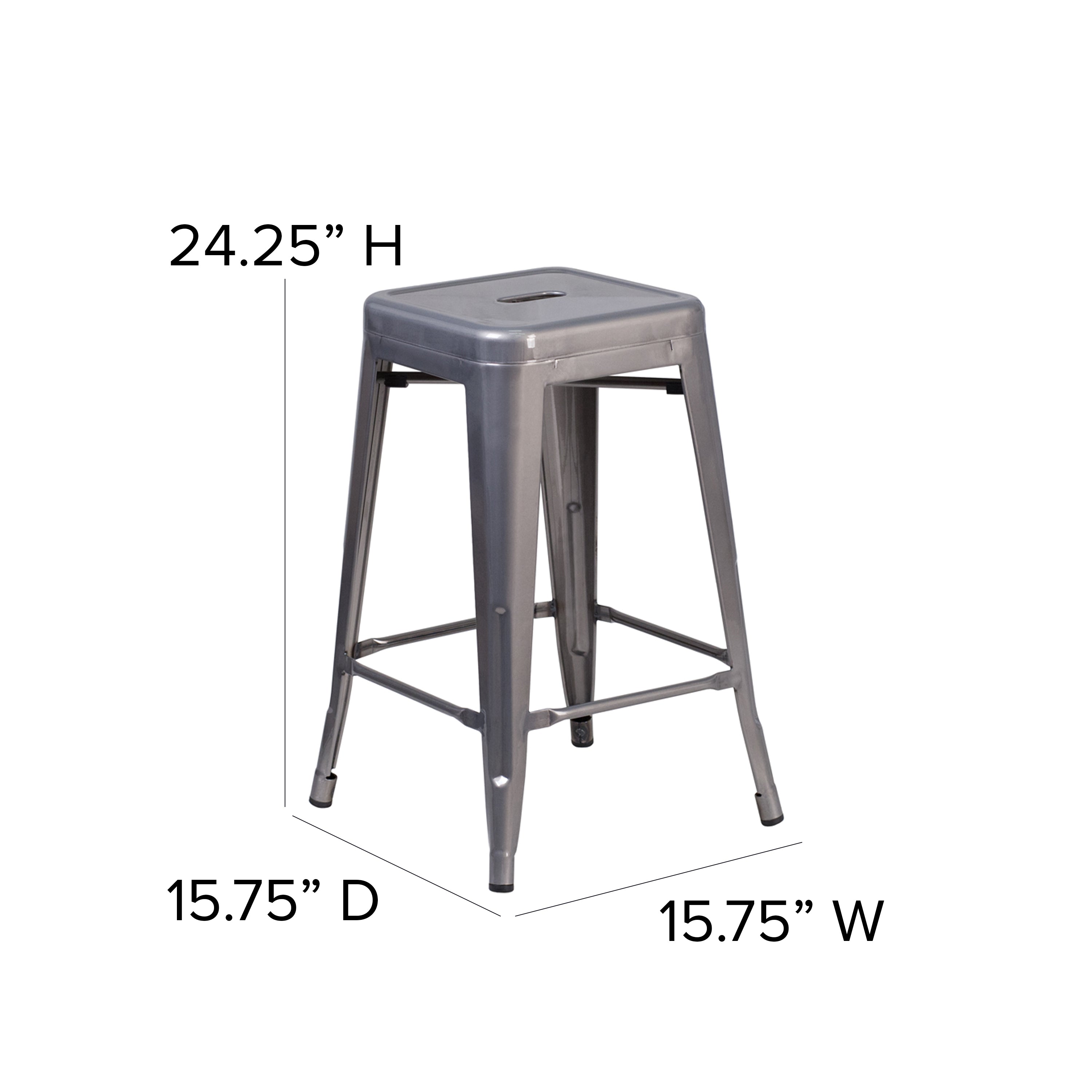 Lincoln 24'' High Backless Silver Antique Finish with Clear Coat Metal Indoor Counter Height Stool with Square Seat