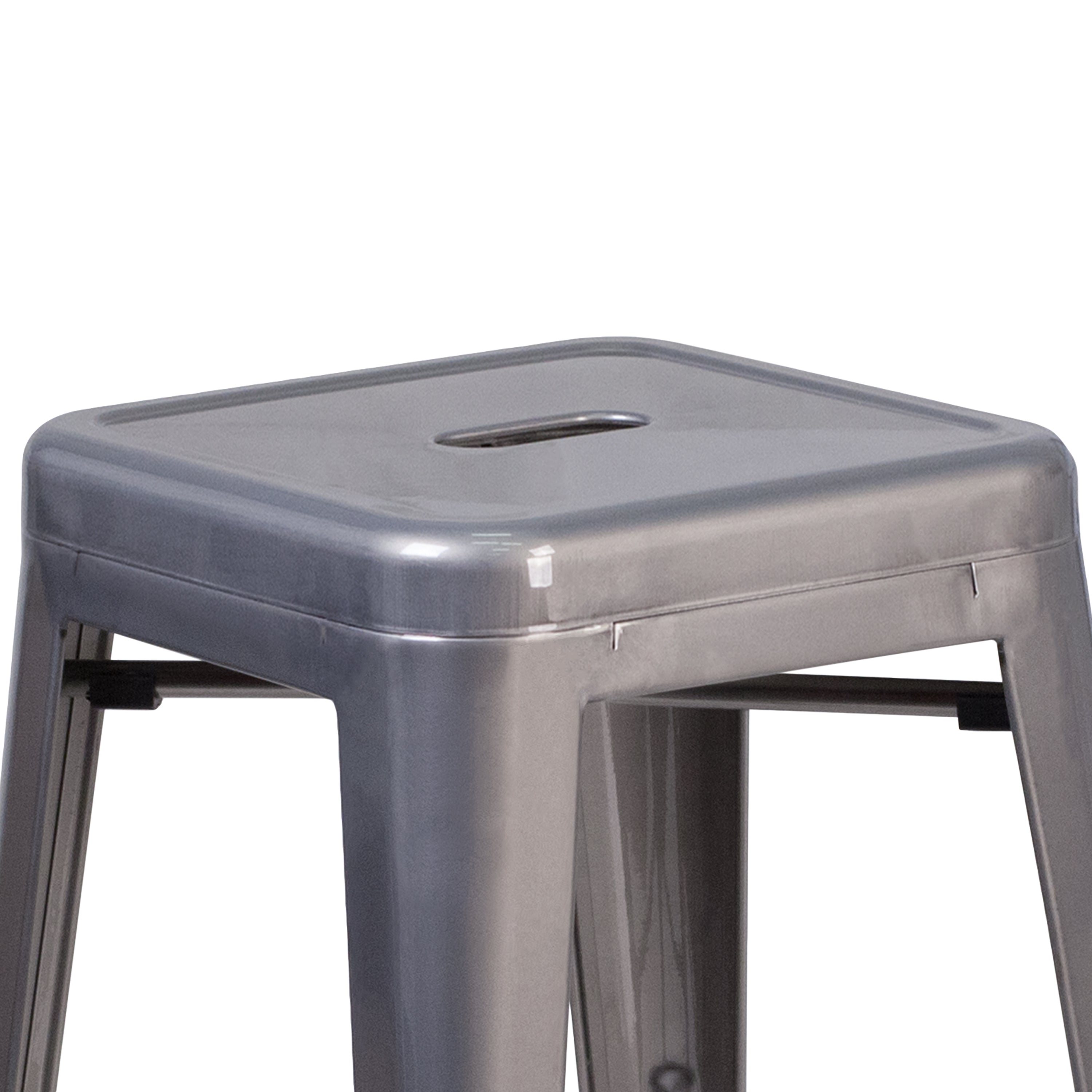 Lincoln 24'' High Backless Silver Antique Finish with Clear Coat Metal Indoor Counter Height Stool with Square Seat