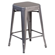 Lincoln 24" Commercial Grade Silver Antique Finish with Clear Coat Metal Indoor Backless Counter Height Stool with Gray Polystyrene Seat