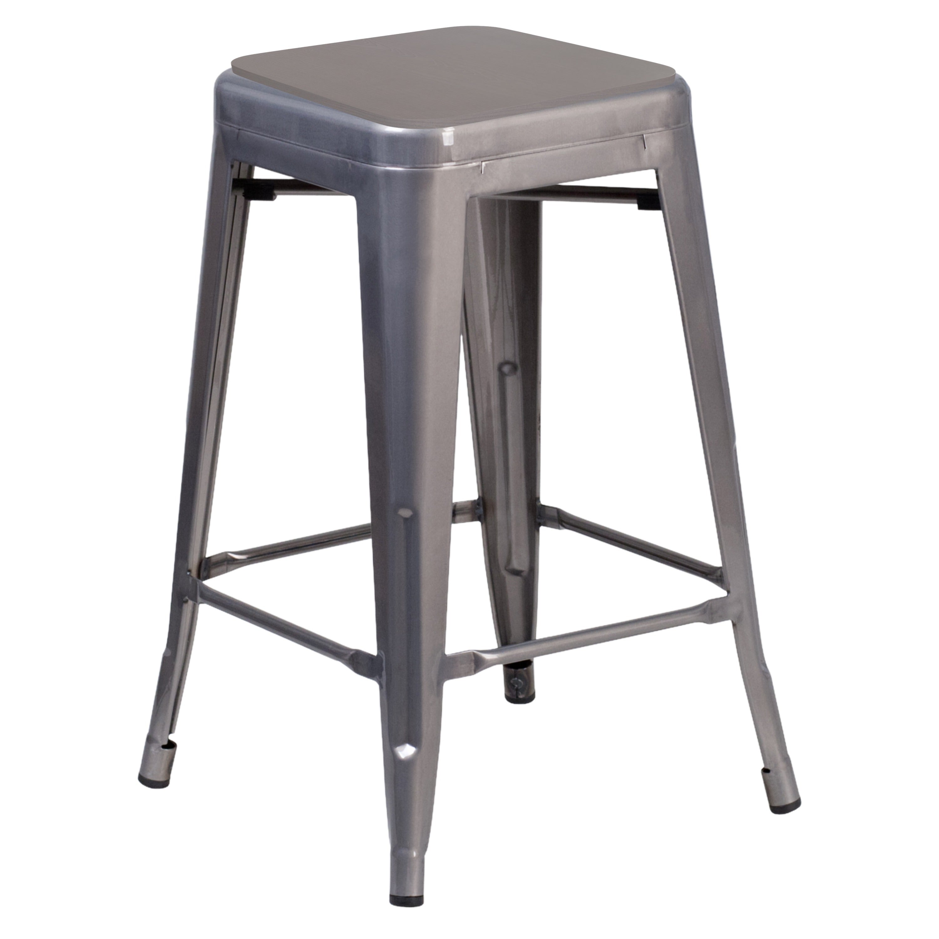 Lincoln 24" Commercial Grade Silver Antique Finish with Clear Coat Metal Indoor Backless Counter Height Stool with Gray Polystyrene Seat