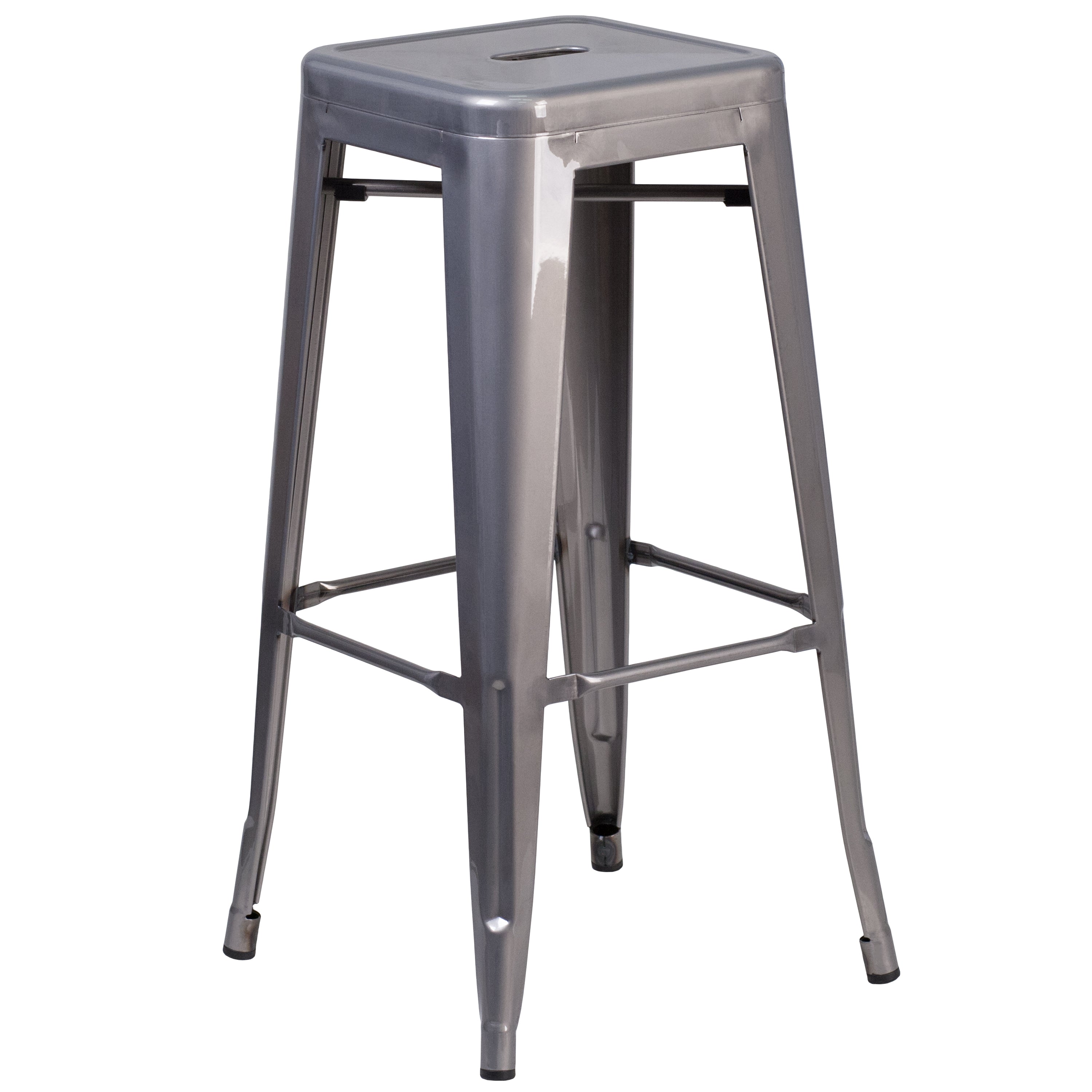Lincoln 30'' High Backless Silver Antique Finish with Clear Coat Metal Indoor Barstool with Square Seat
