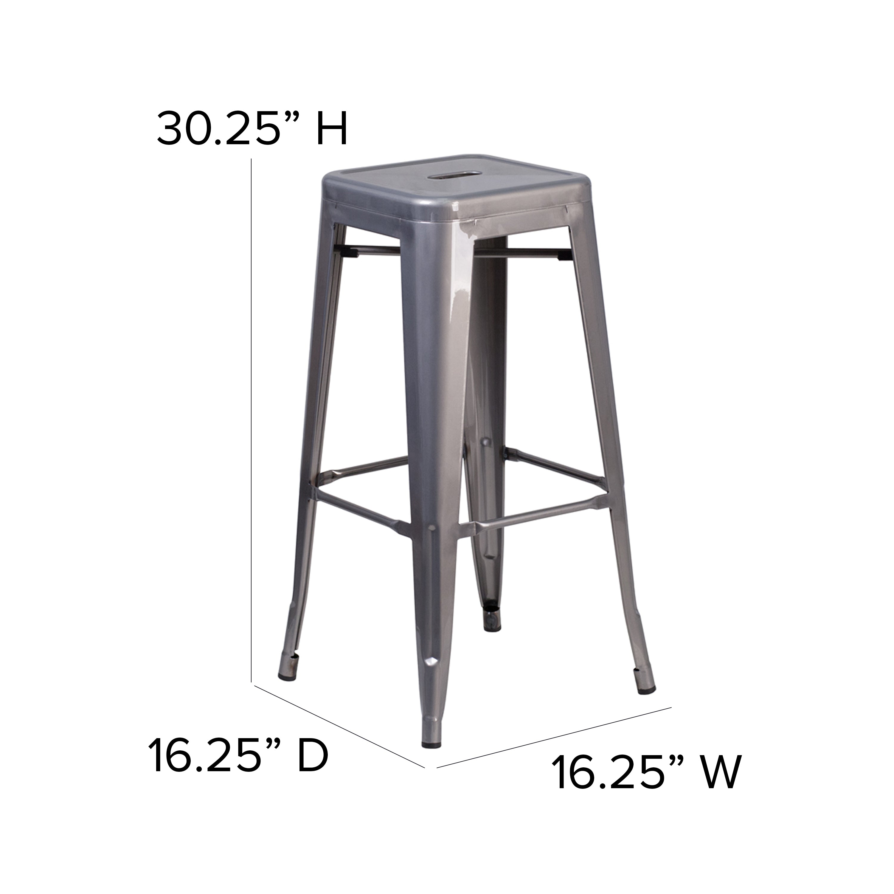 Lincoln 30'' High Backless Silver Antique Finish with Clear Coat Metal Indoor Barstool with Square Seat