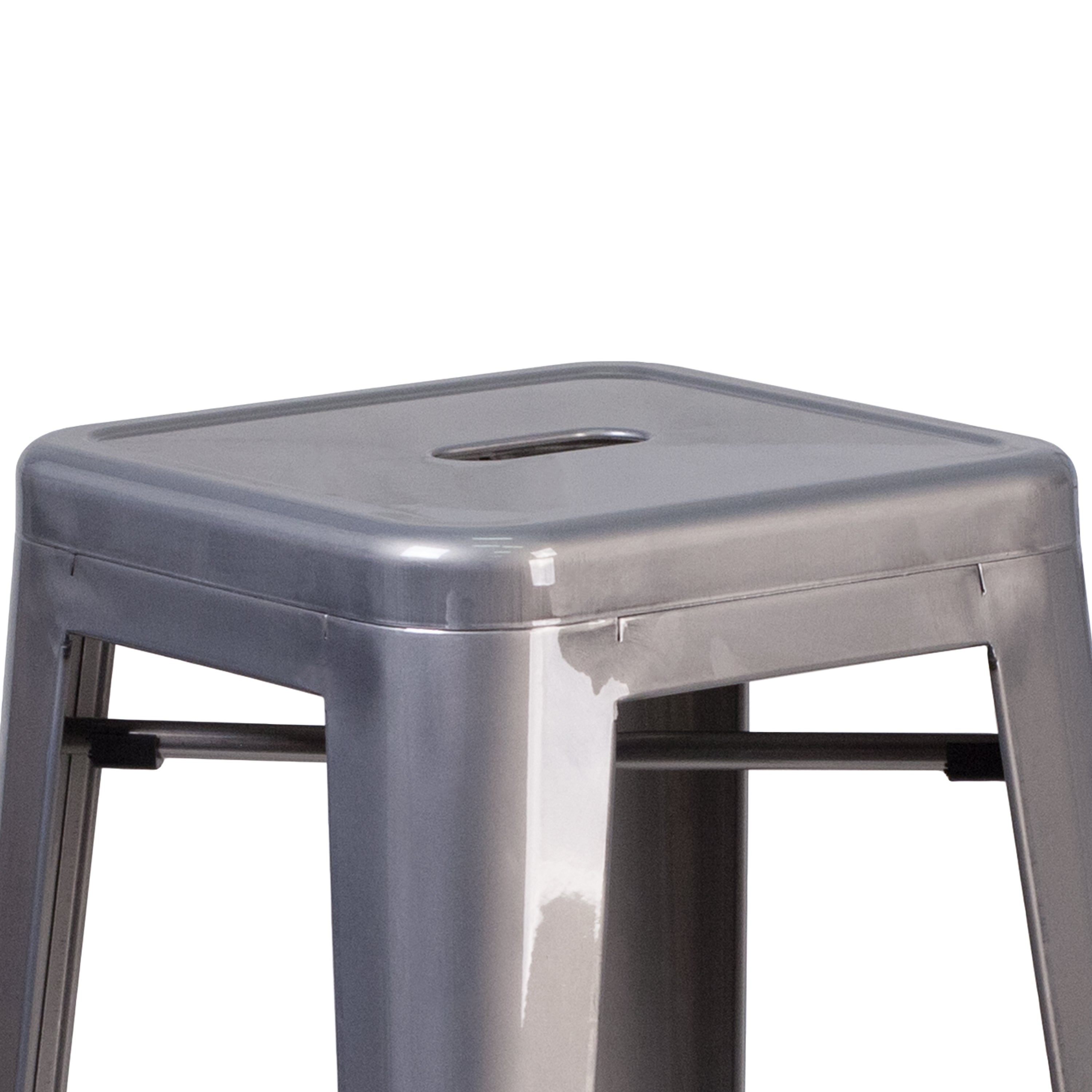 Lincoln 30'' High Backless Silver Antique Finish with Clear Coat Metal Indoor Barstool with Square Seat