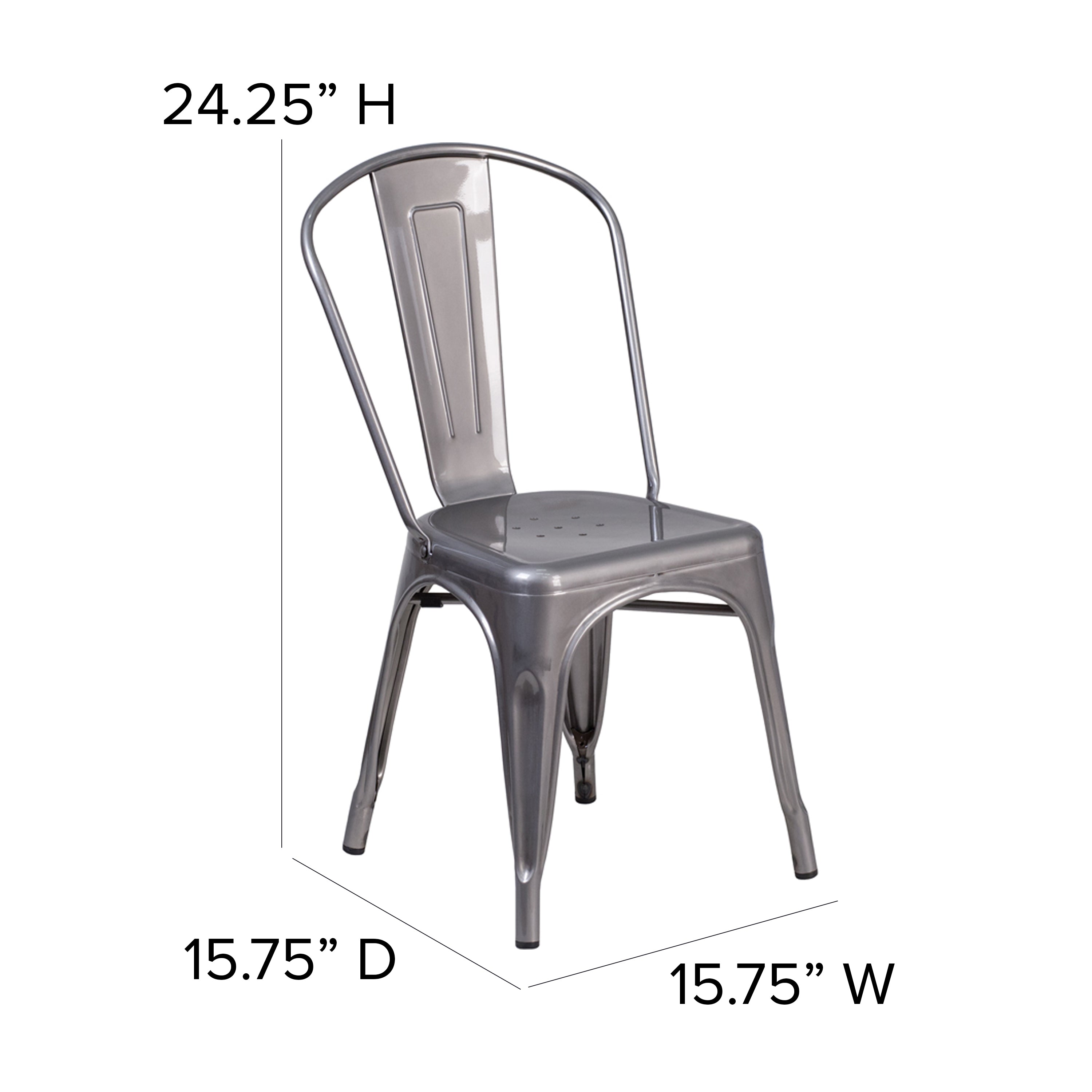 Lincoln Silver Antique Finish with Clear Coat Metal Indoor Stackable Chair