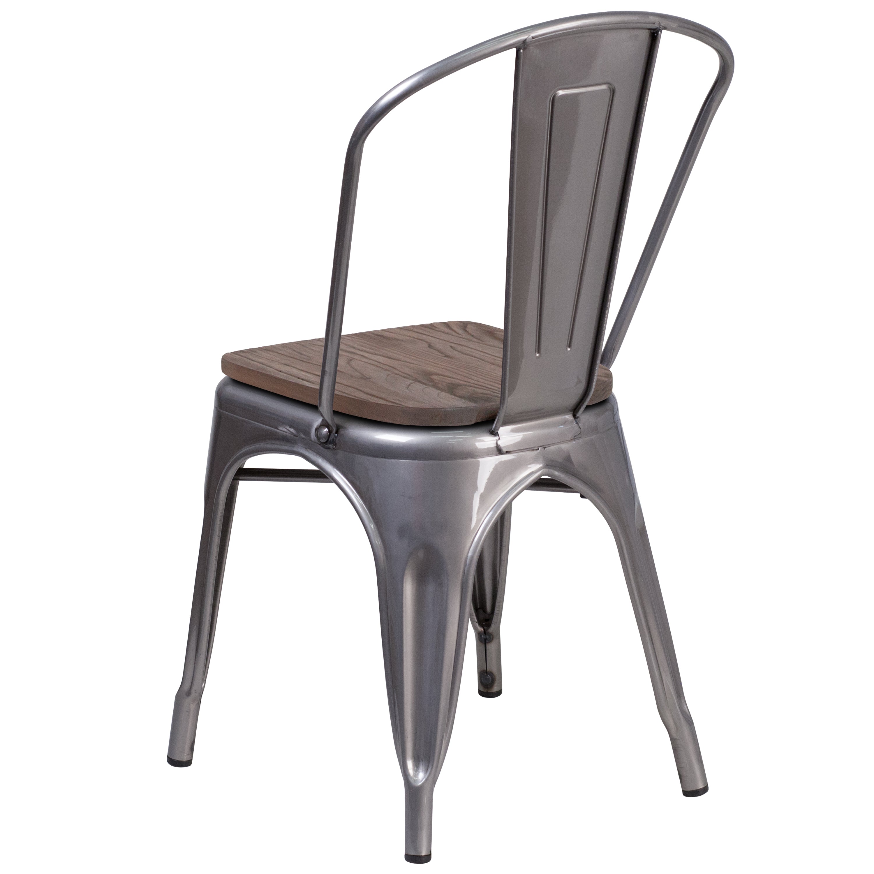 Lincoln Silver Antique Finish with Clear Coat Metal Stackable Chair with Wood Seat