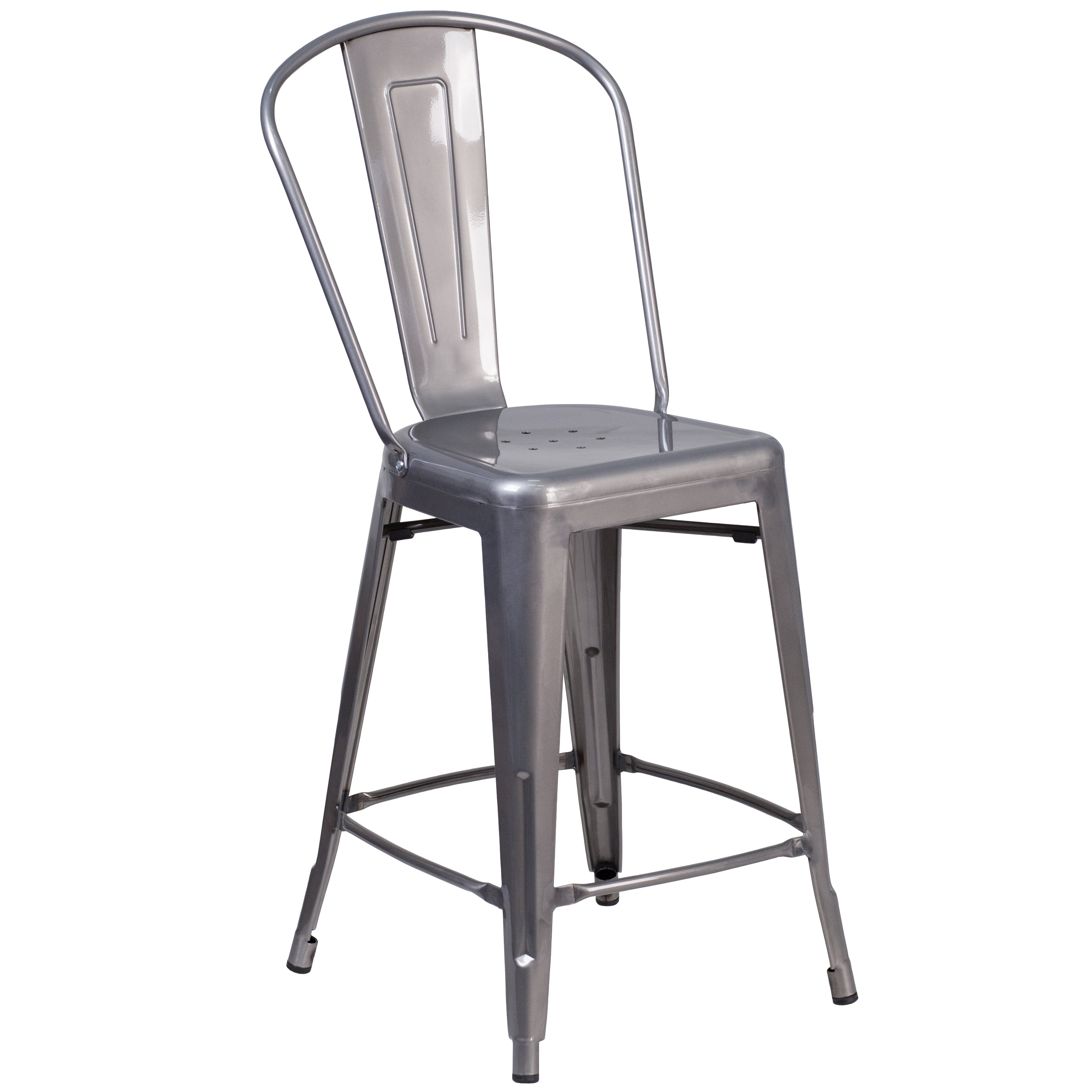 Lincoln 24'' High Silver Antique Finish with Clear Coat Indoor Counter Height Stool with Back