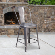 Lincoln 24'' High Silver Antique Finish with Clear Coat Indoor Counter Height Stool with Back