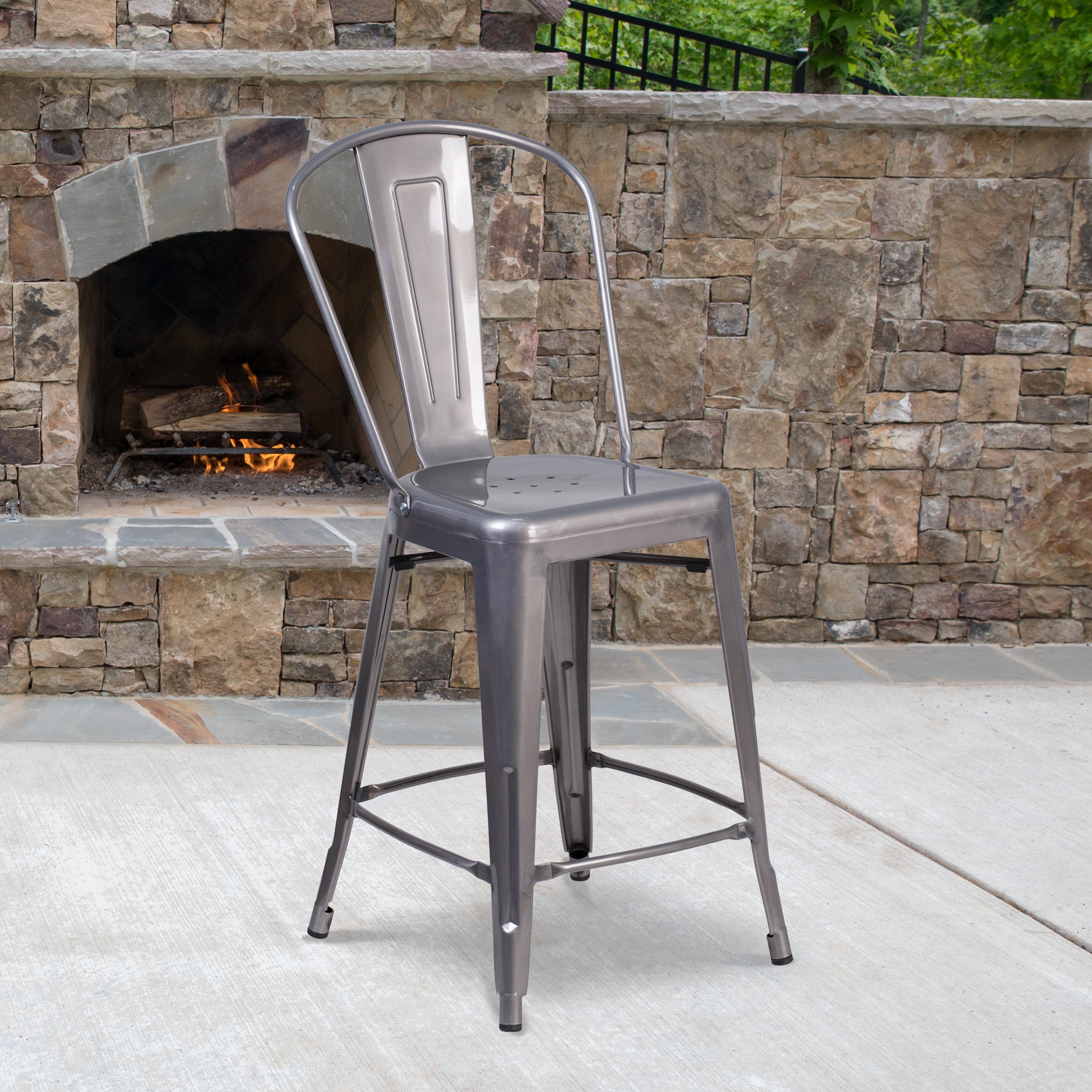 Lincoln 24'' High Silver Antique Finish with Clear Coat Indoor Counter Height Stool with Back