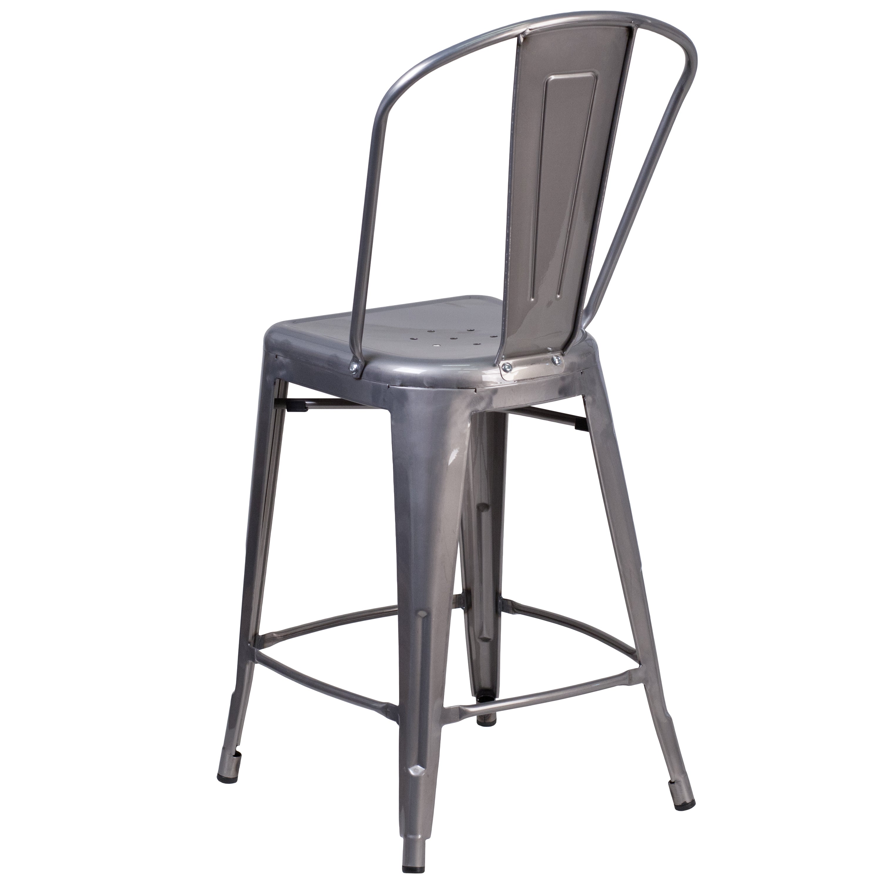 Lincoln 24'' High Silver Antique Finish with Clear Coat Indoor Counter Height Stool with Back