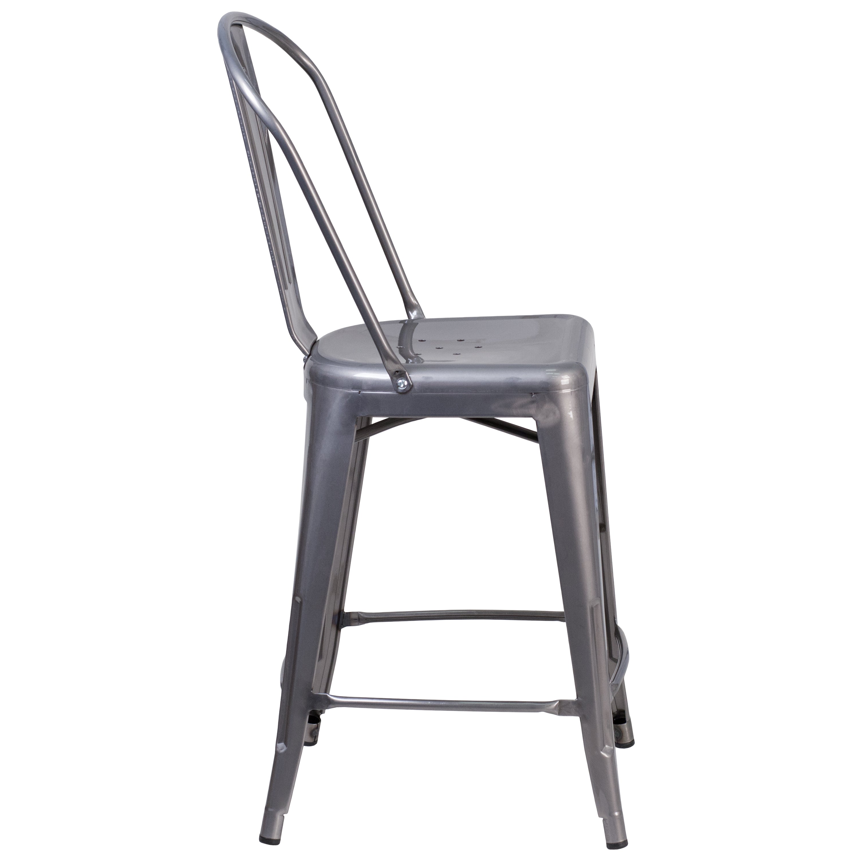 Lincoln 24'' High Silver Antique Finish with Clear Coat Indoor Counter Height Stool with Back