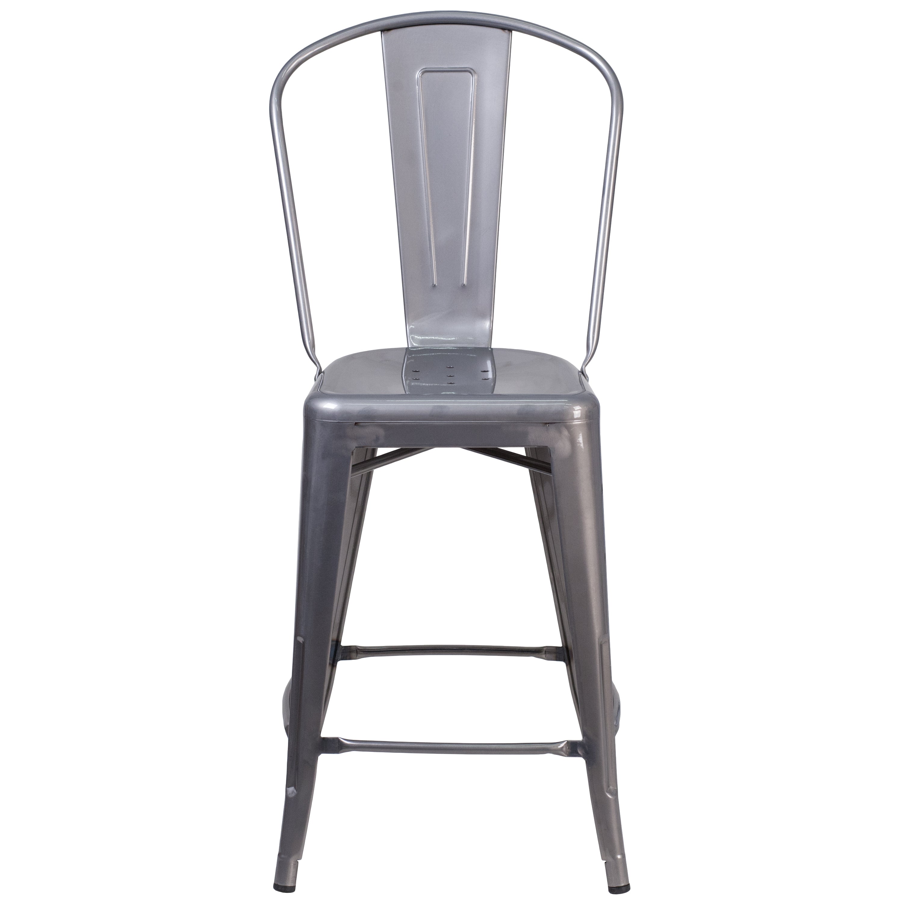 Lincoln 24'' High Silver Antique Finish with Clear Coat Indoor Counter Height Stool with Back