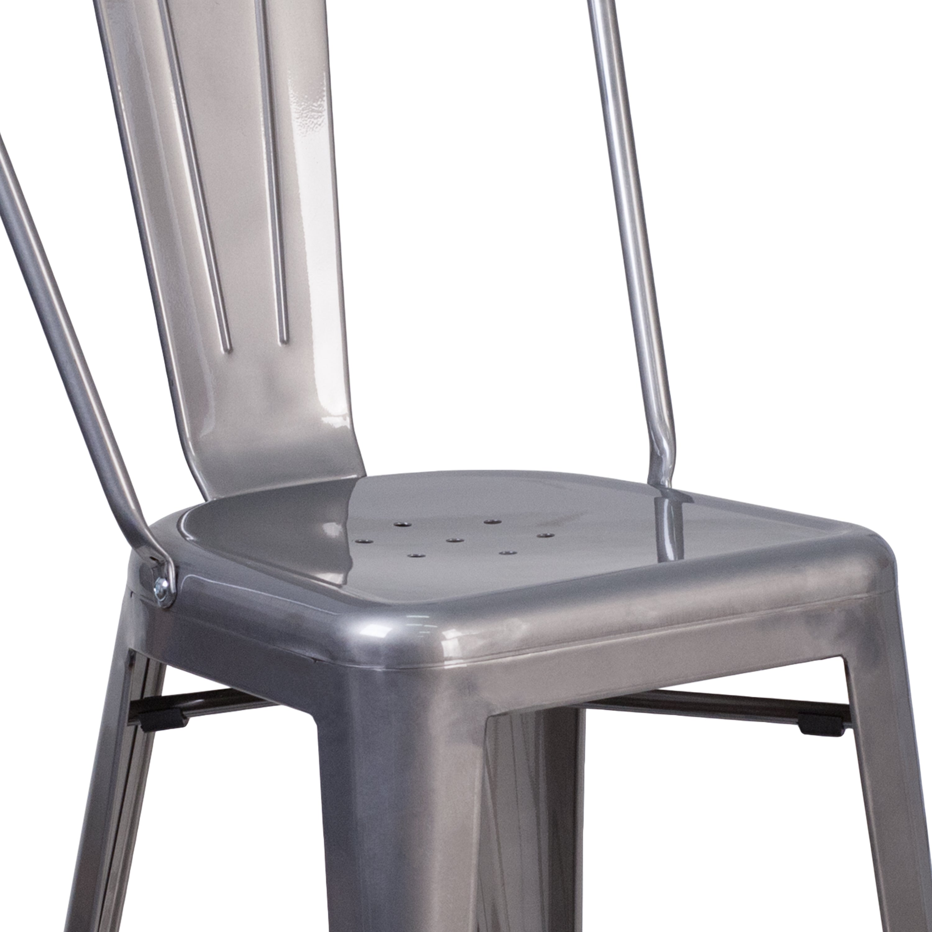 Lincoln 24'' High Silver Antique Finish with Clear Coat Indoor Counter Height Stool with Back