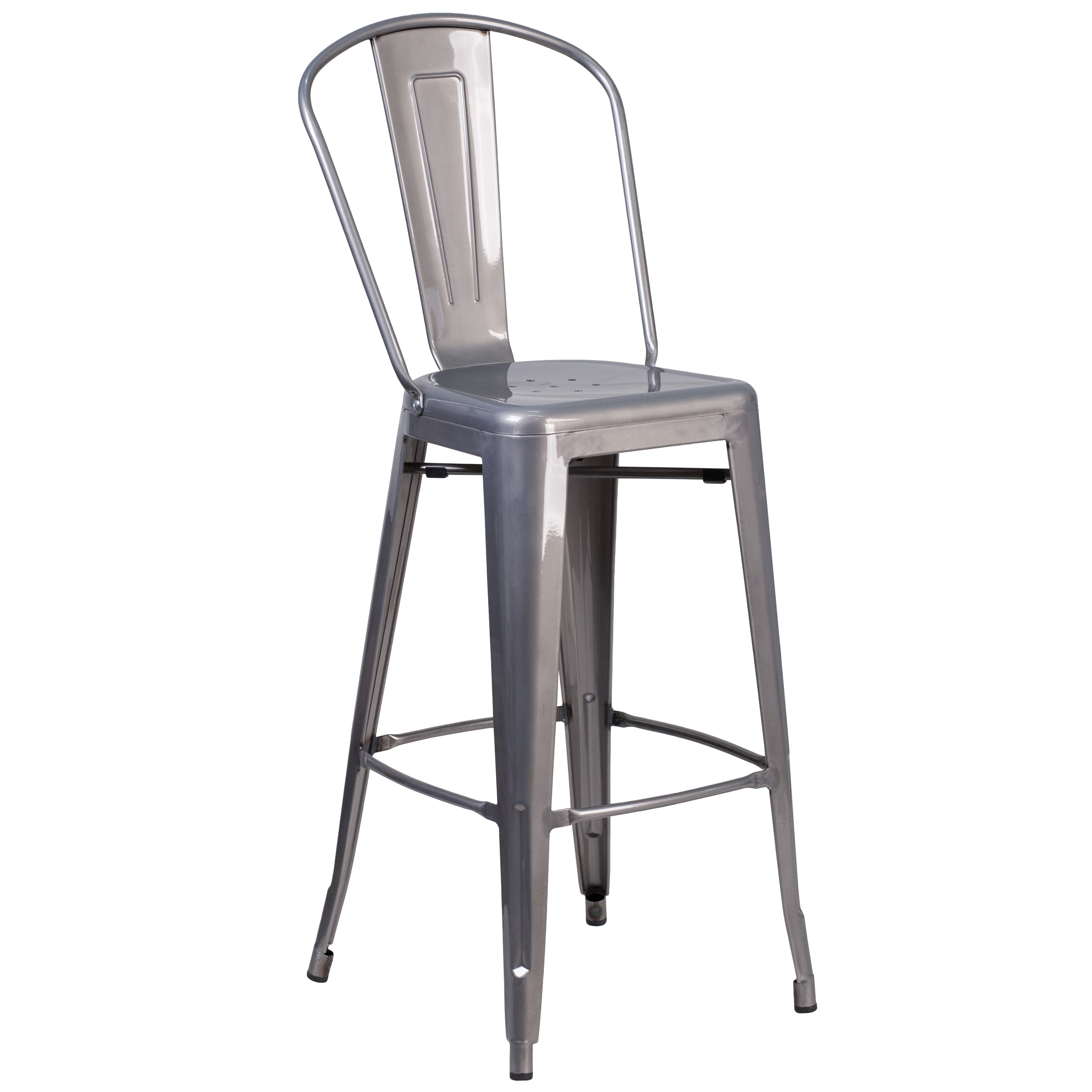 Lincoln 30'' High Silver Antique Finish with Clear Coat Indoor Barstool with Back