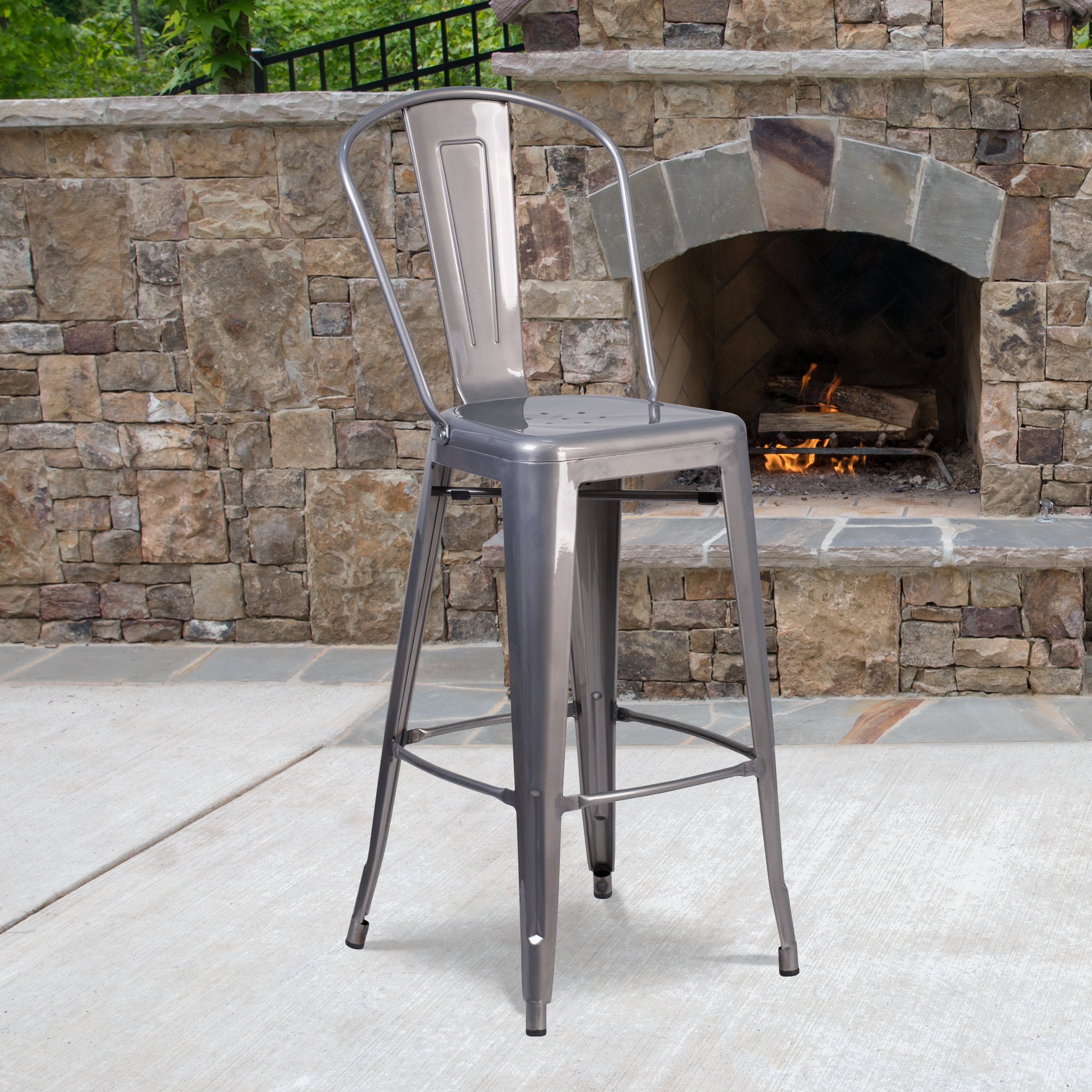 Lincoln 30'' High Silver Antique Finish with Clear Coat Indoor Barstool with Back