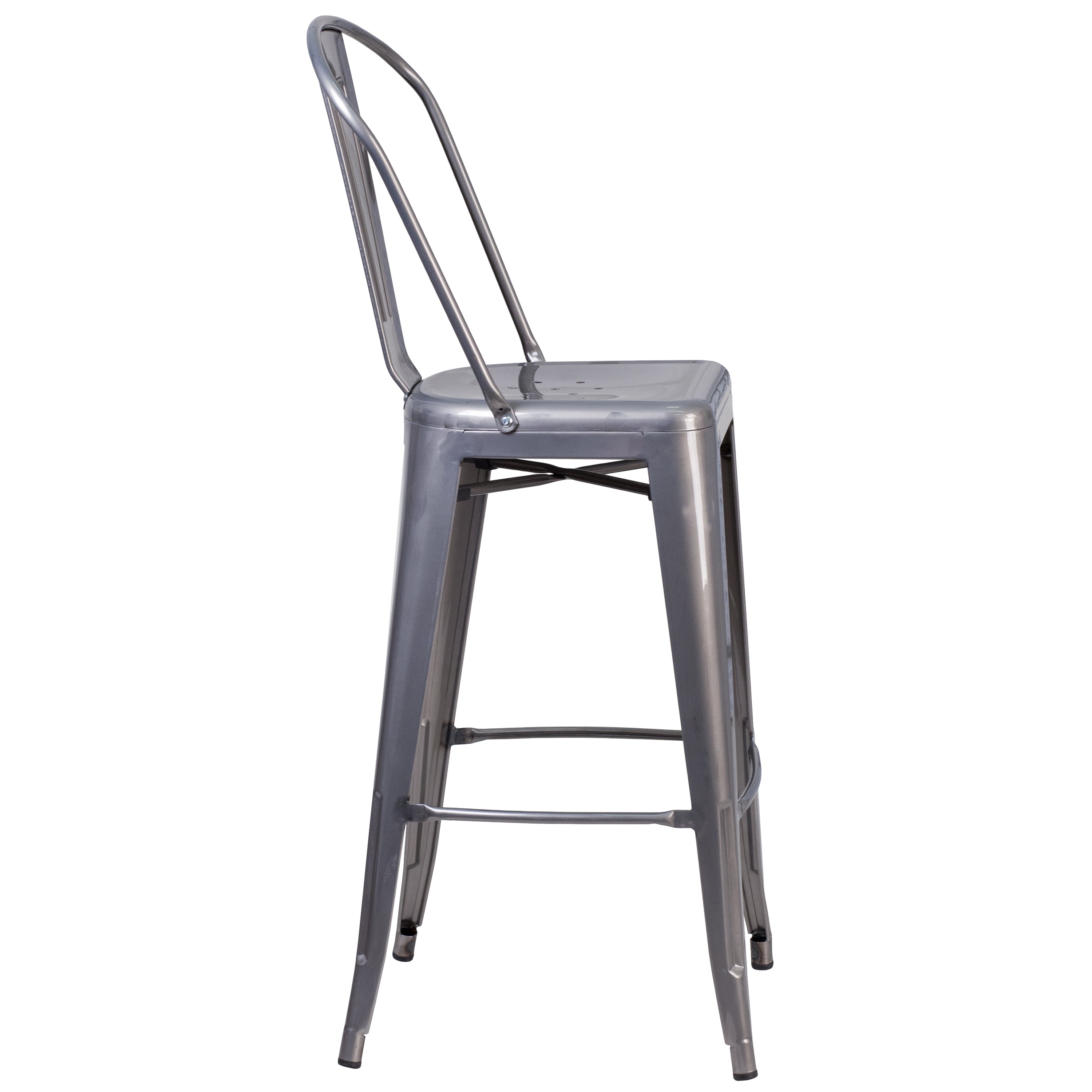 Lincoln 30'' High Silver Antique Finish with Clear Coat Indoor Barstool with Back