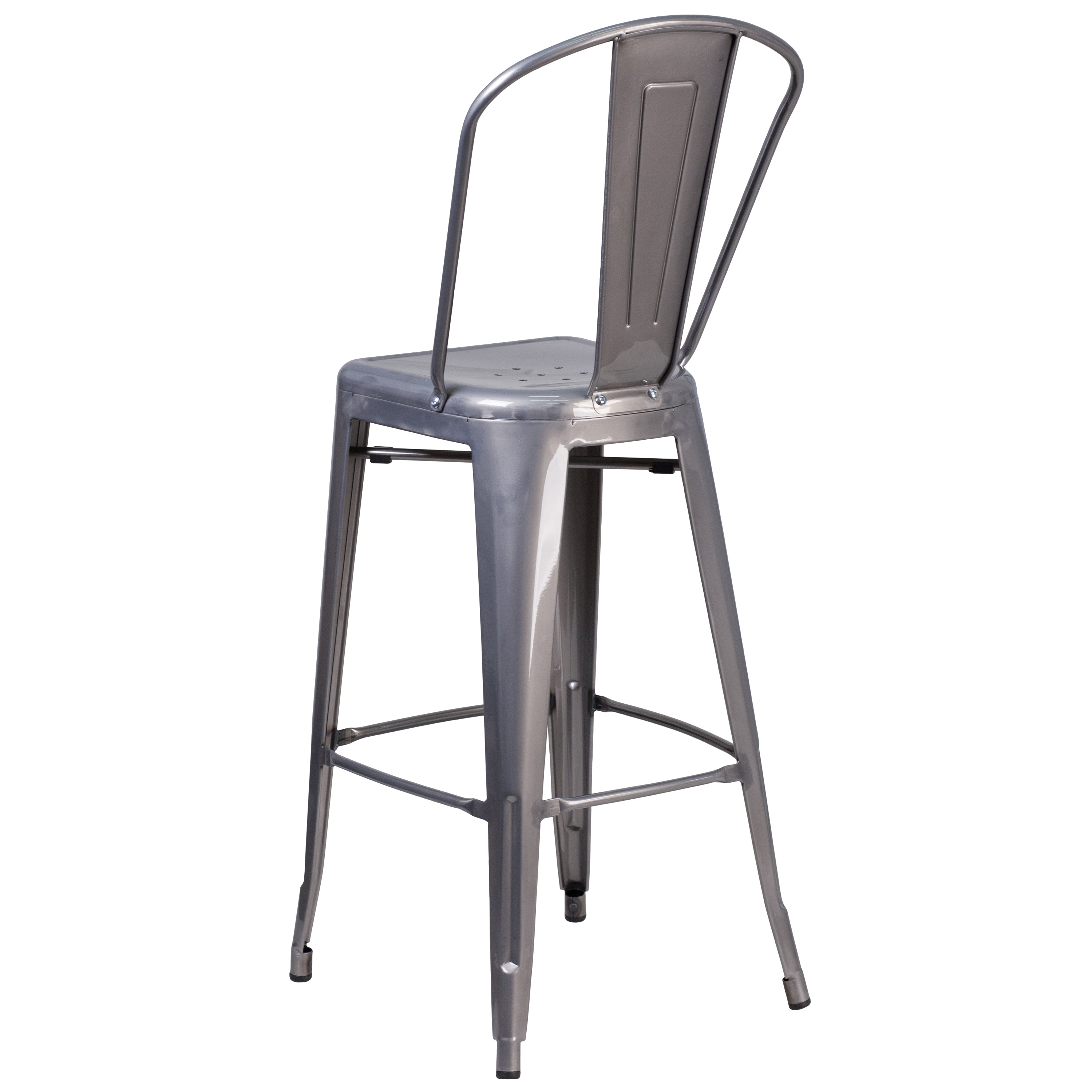 Lincoln 30'' High Silver Antique Finish with Clear Coat Indoor Barstool with Back