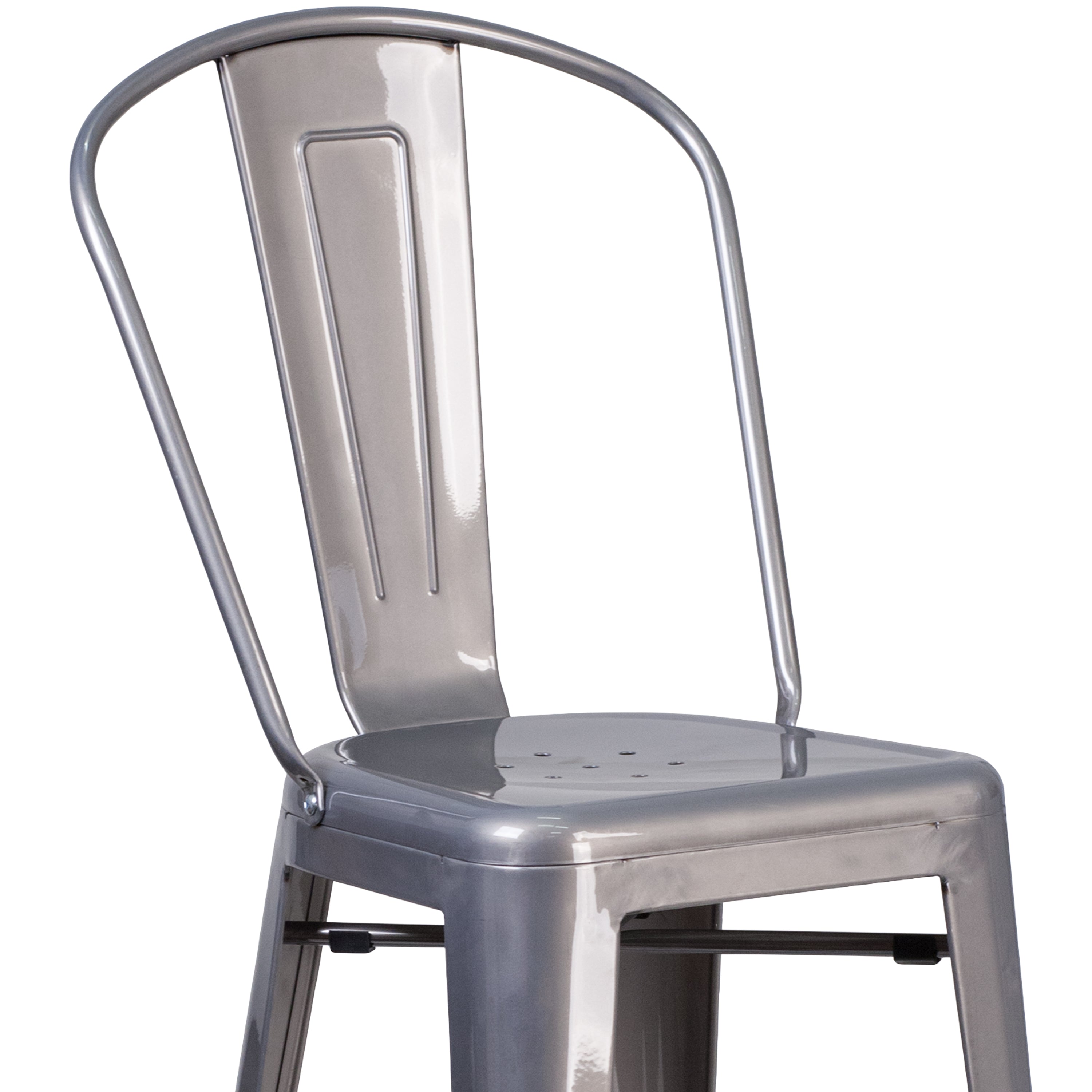 Lincoln 30'' High Silver Antique Finish with Clear Coat Indoor Barstool with Back